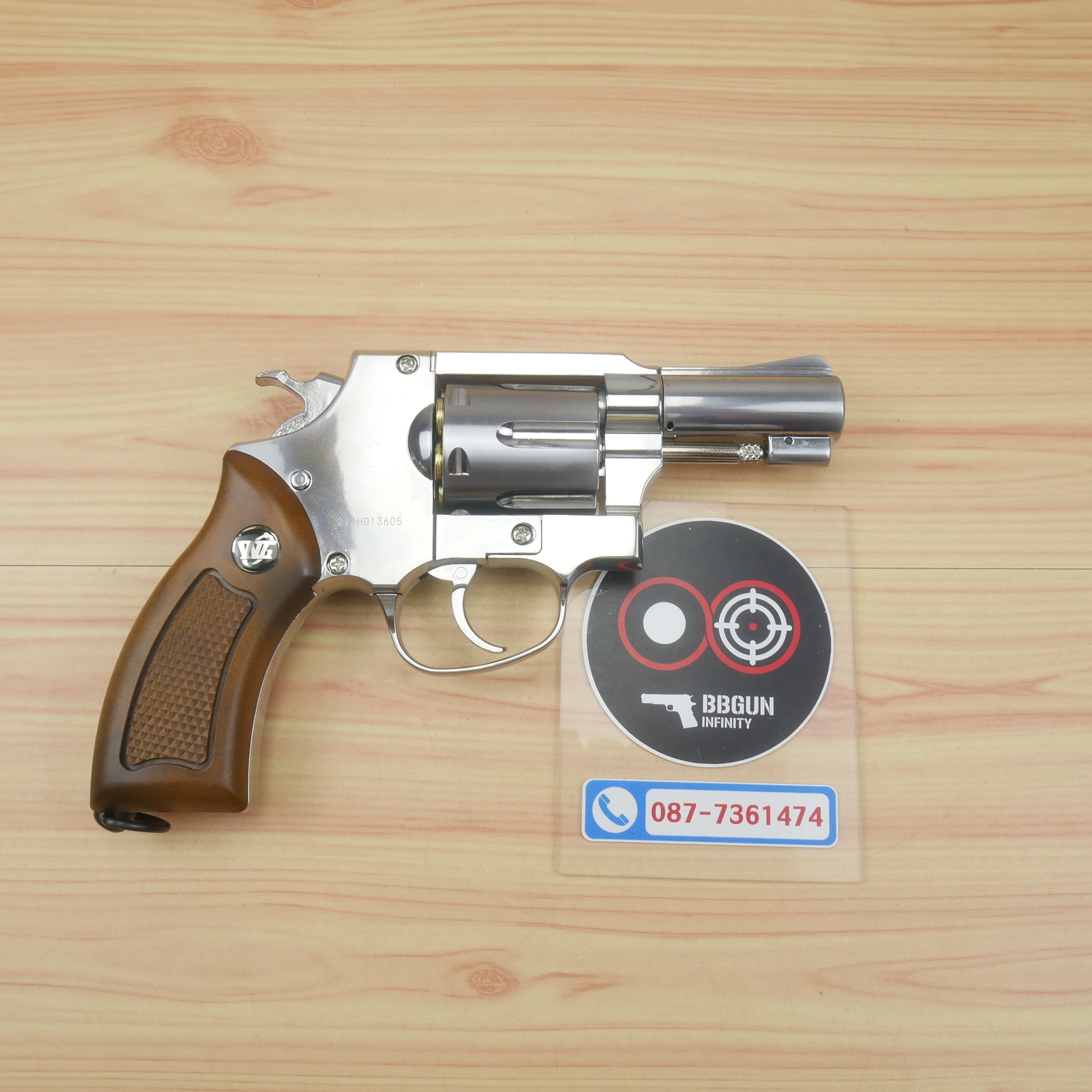 Win Gun 731 2.5" สีเงิน (ด้ามน้ำตาล) บีบีกัน ลูกโม่ 2.5 นิ้ว Co2 BB GUN