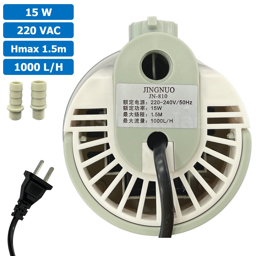 JN-810 15W ปั๊มน้ำ ปั๊มแช่ ปั๊มน้ำพุ 220VAC Water pump Submersible Pump JING NUO Hmax 1.5m Qmax 1000L/H JINGNUO Bottom Suction ดูดน้ำด้านล่าง