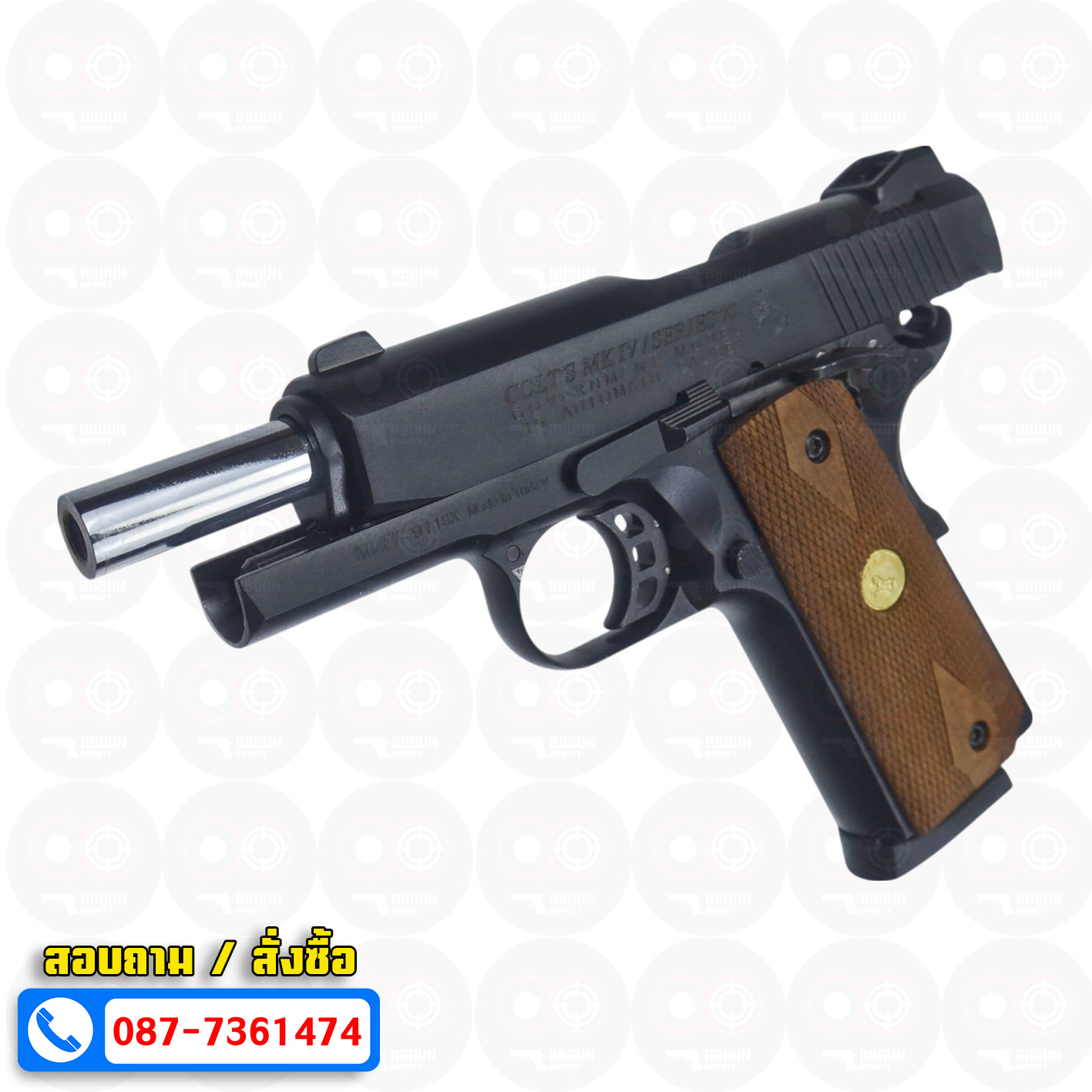 แบลงค์กัน KUZEY M1911 COLT'S MK IV SERIES'70 สีดำ 4 นิ้ว ด้ามไม้ blank gun