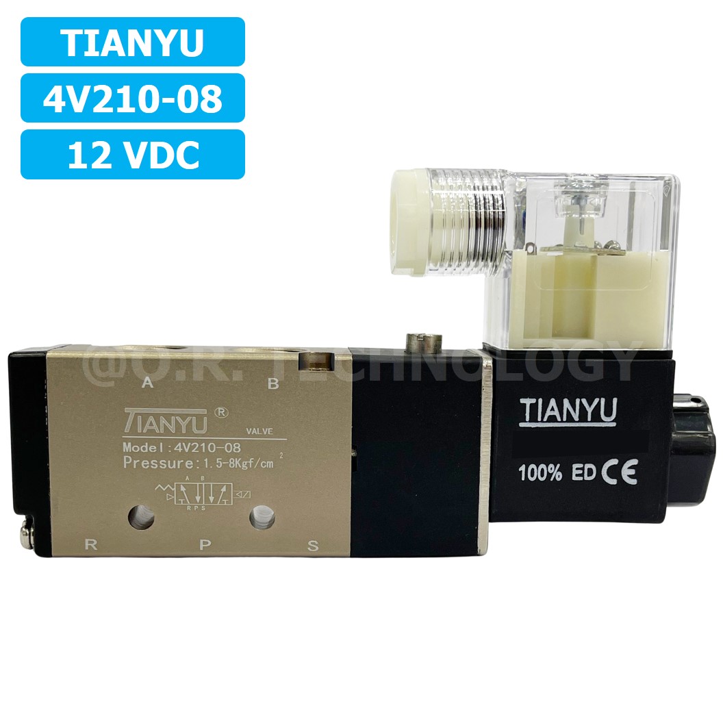 4V210-08 12VDC โซลินอยด์วาล์ว คอยล์ 1 ข้าง 5/2 Single coil Solenoid Valve Pneumatic TIANYU 4V-210-08