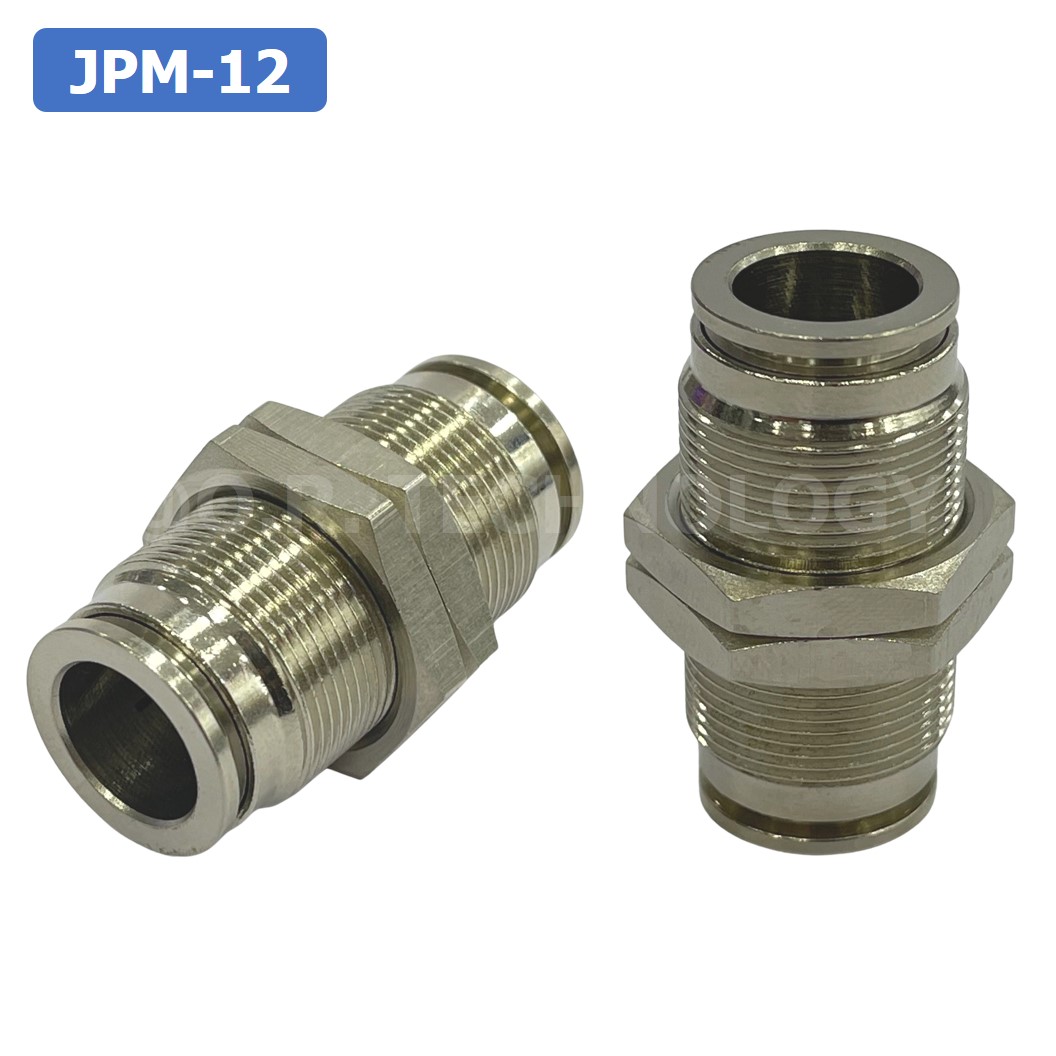 (1ชิ้น) JPM-12 ข้อต่อลม สแตนเลส 2ทาง เกลียวนอก STAINLESS 2 Way Bulkhead Union JPM Pneumatic Air Connector Fitting ข้อต่อลมสแตนเลส สำหรับ สายลม 12x8mm