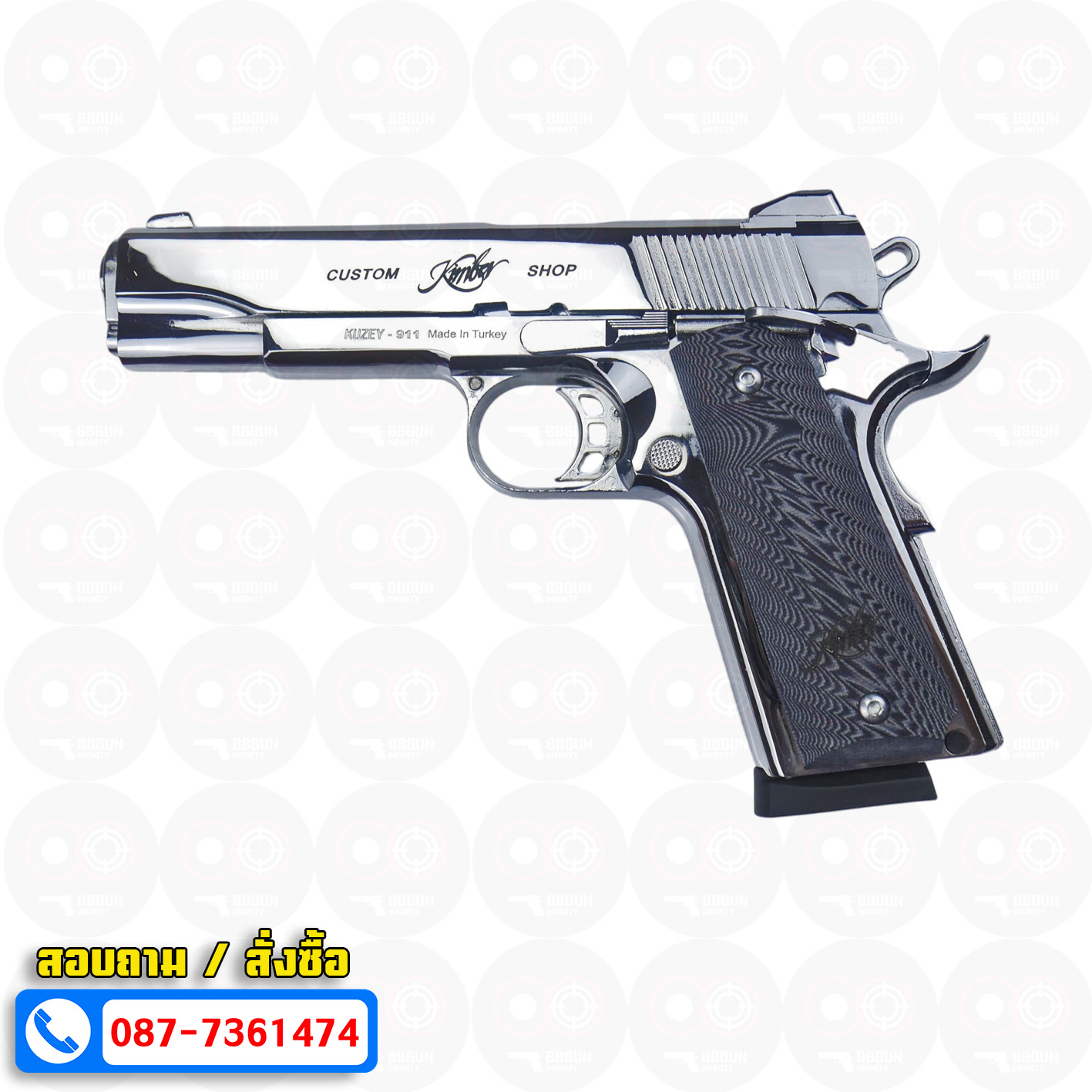 แบลงค์กัน KUZEY M1911 KIMBER สีเงินเงา ลำกล้อง 5 นิ้ว ด้าม G10 blank gun (แถมกล่องใส่ปืน)