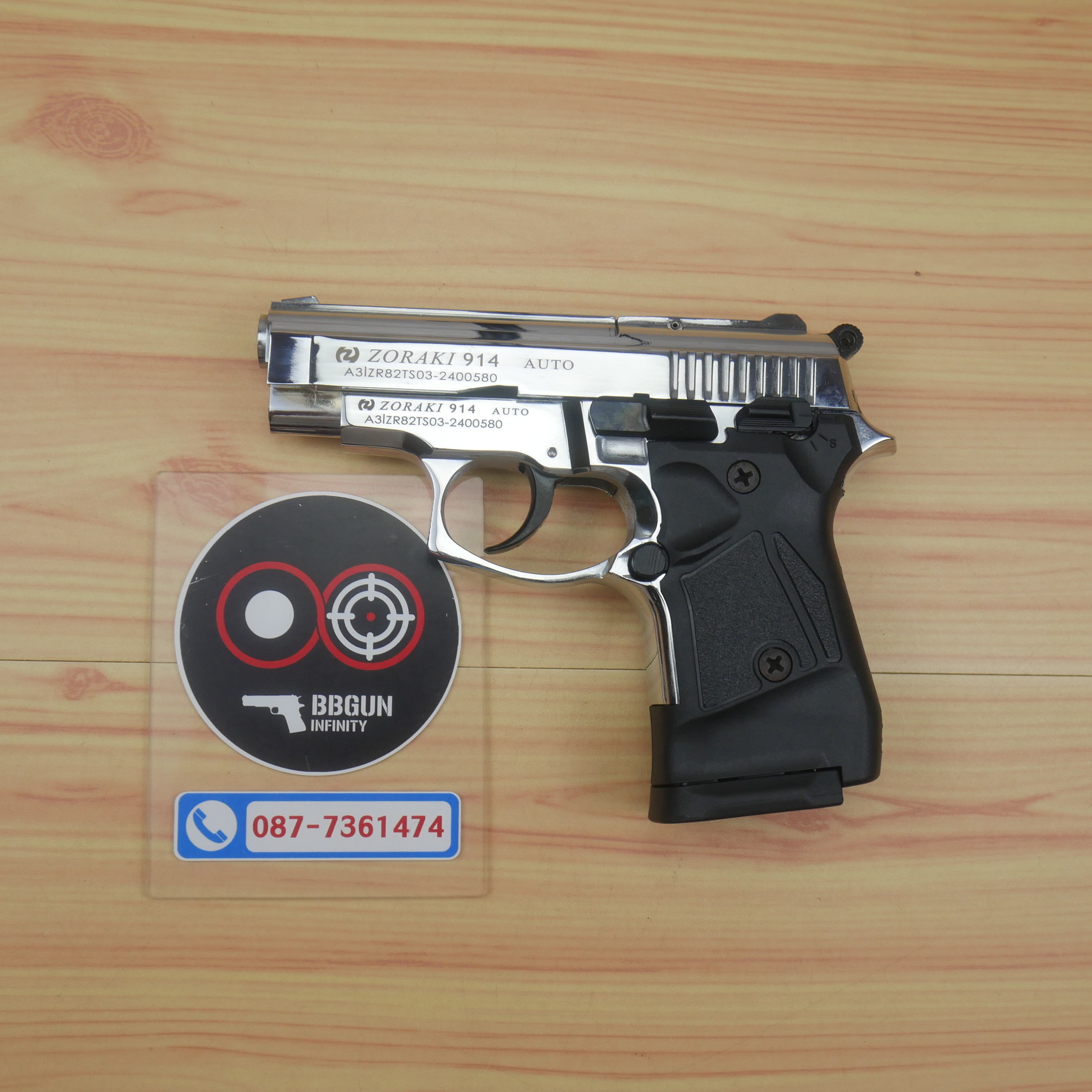 ปืนแบลงค์กัน Zoraki 914 Auto สีเงินเงา 9mm P.A.K. BlankGun (แถมกล่องใส่ปืน)