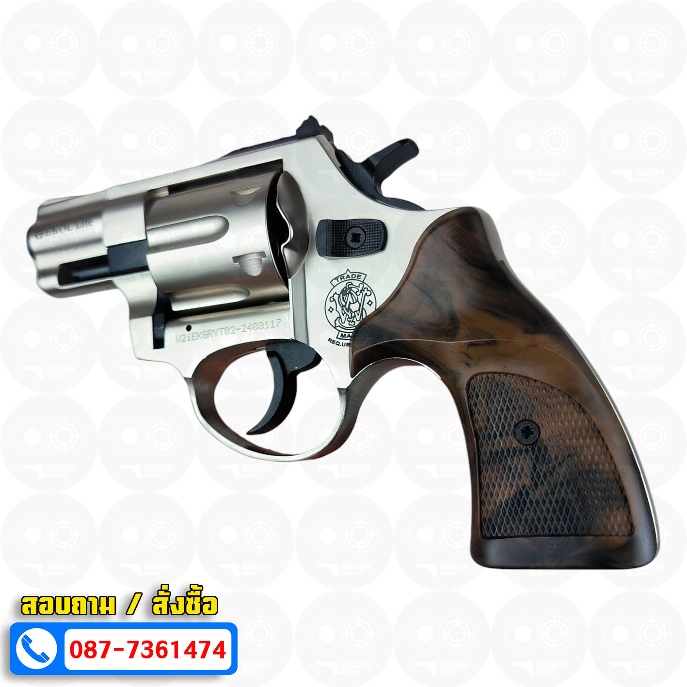 Ekol Lite แบลงค์กัน ลูกโม่ 2 นิ้ว สีซาติน (Satin) Smith & Wesson blank gun Revolver 2 inch