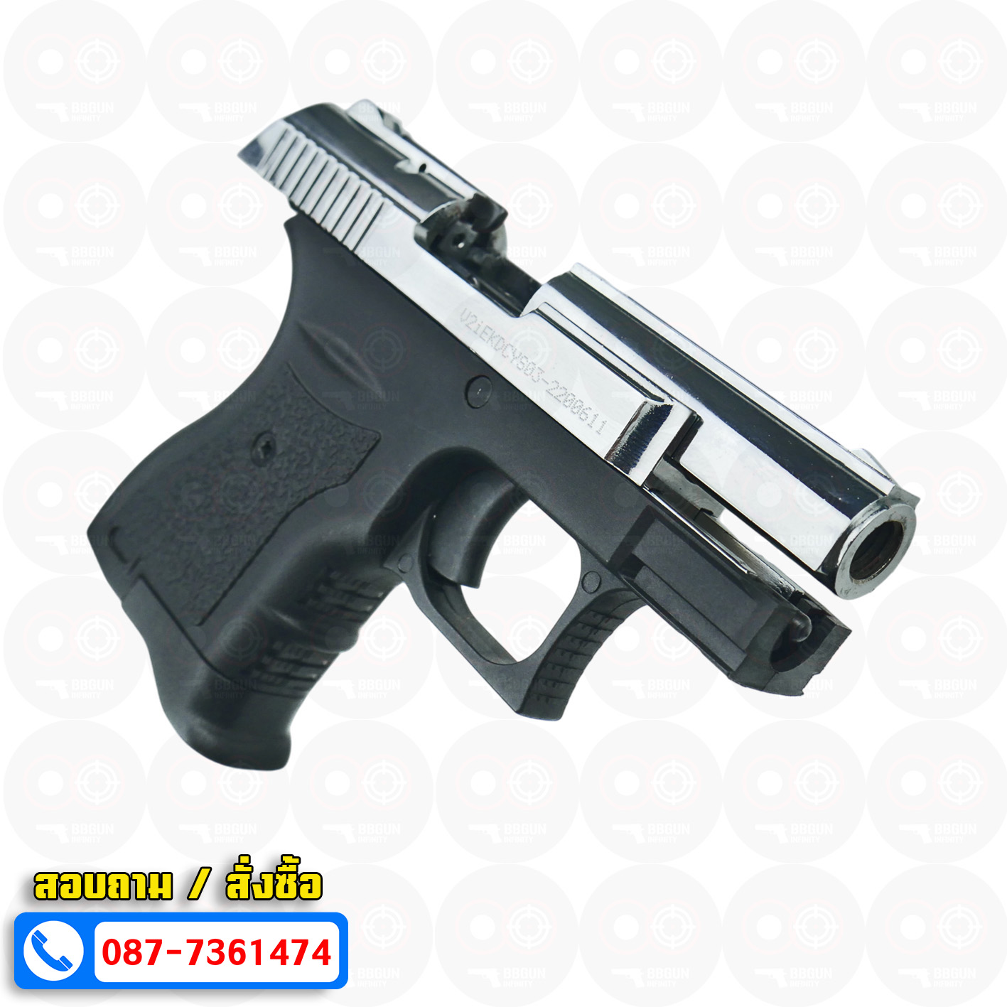 แบลงค์กัน EKOL BOTAN Shiny Chrome สีโครเมี่ยมเงา 9 mm P.A.K. Blank gun (แถมกล่องใส่ปืน)