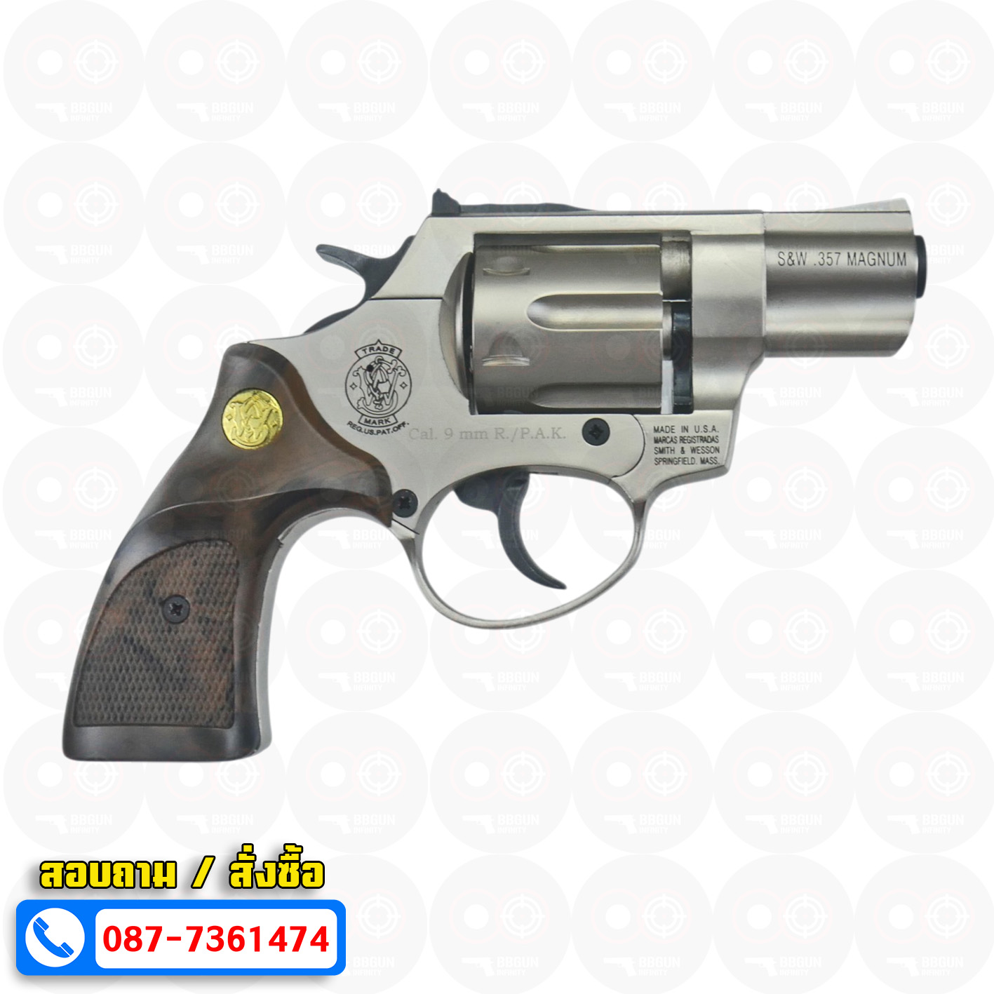 Ekol Lite แบลงค์กัน ลูกโม่ 2 นิ้ว สีซาติน (Satin) Smith & Wesson blank gun Revolver 2 inch กระดุมทอง