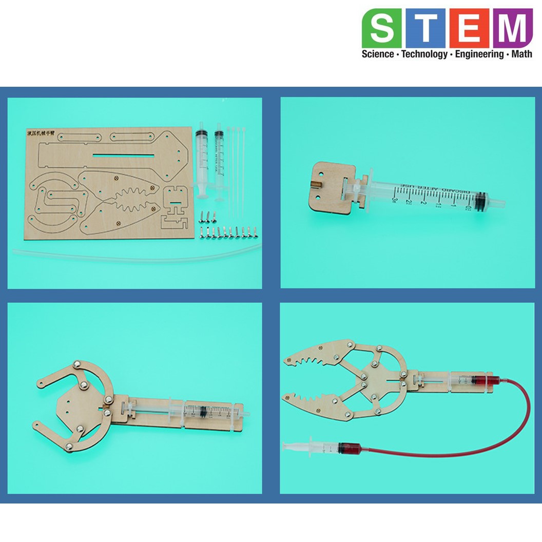 T-M59 ชุดประกอบไม้ มือจับ ไฮดรอลิก Hydraulic Manipulator Wooden Kit STEM Education ของเล่นเสริมทักษะ เสริมพัฒนาการ ชุดเรียนรู้ ชุดทดลอง แขนกล