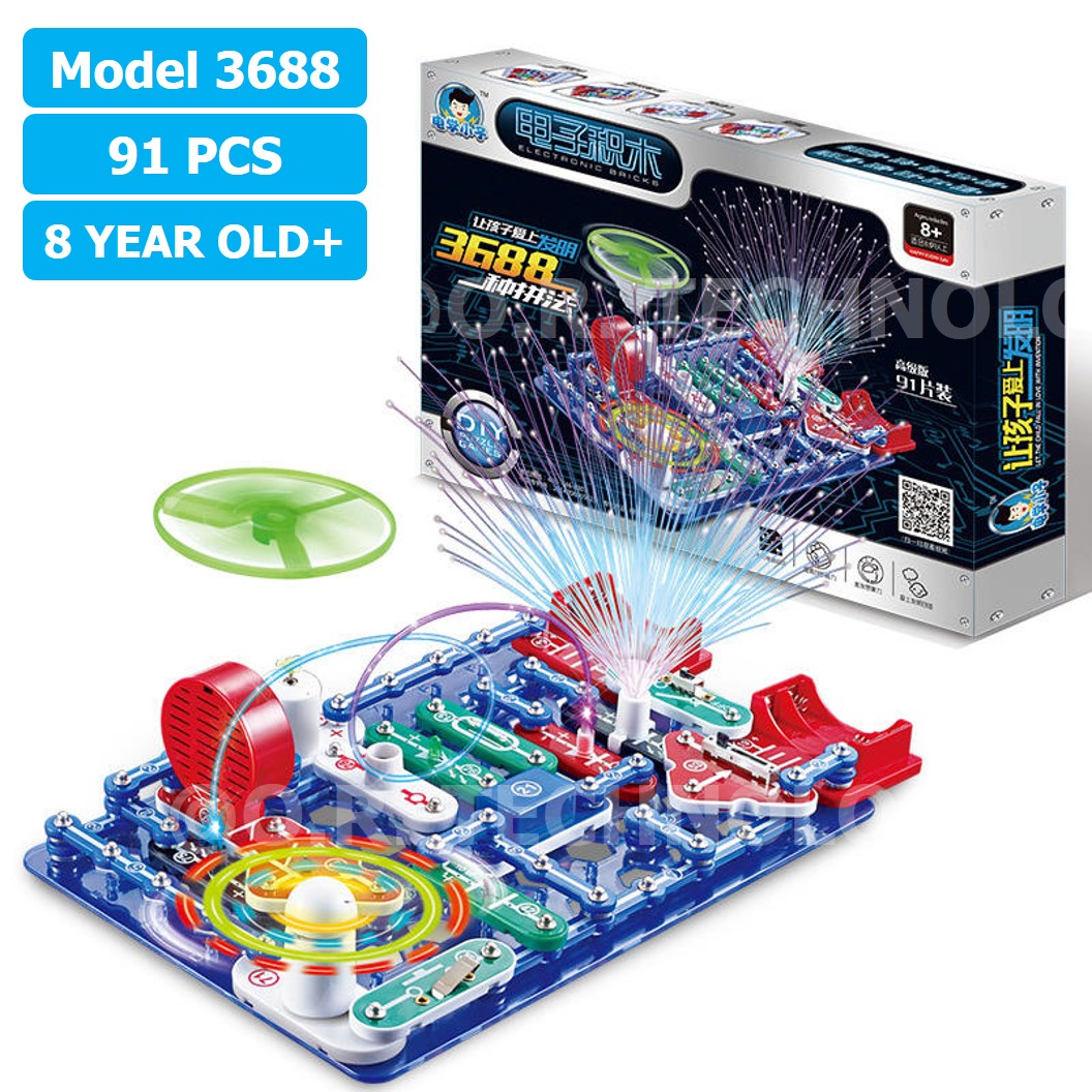 (Model 3688) ชุดเรียนรู้ วงจรไฟฟ้าเบื้องต้น 91pcs Electronic Building Blocks 3688 ชุดส่งเสริมการเรียนรู้ วงจรอิเล็กทรอนิกส์ Learning kit