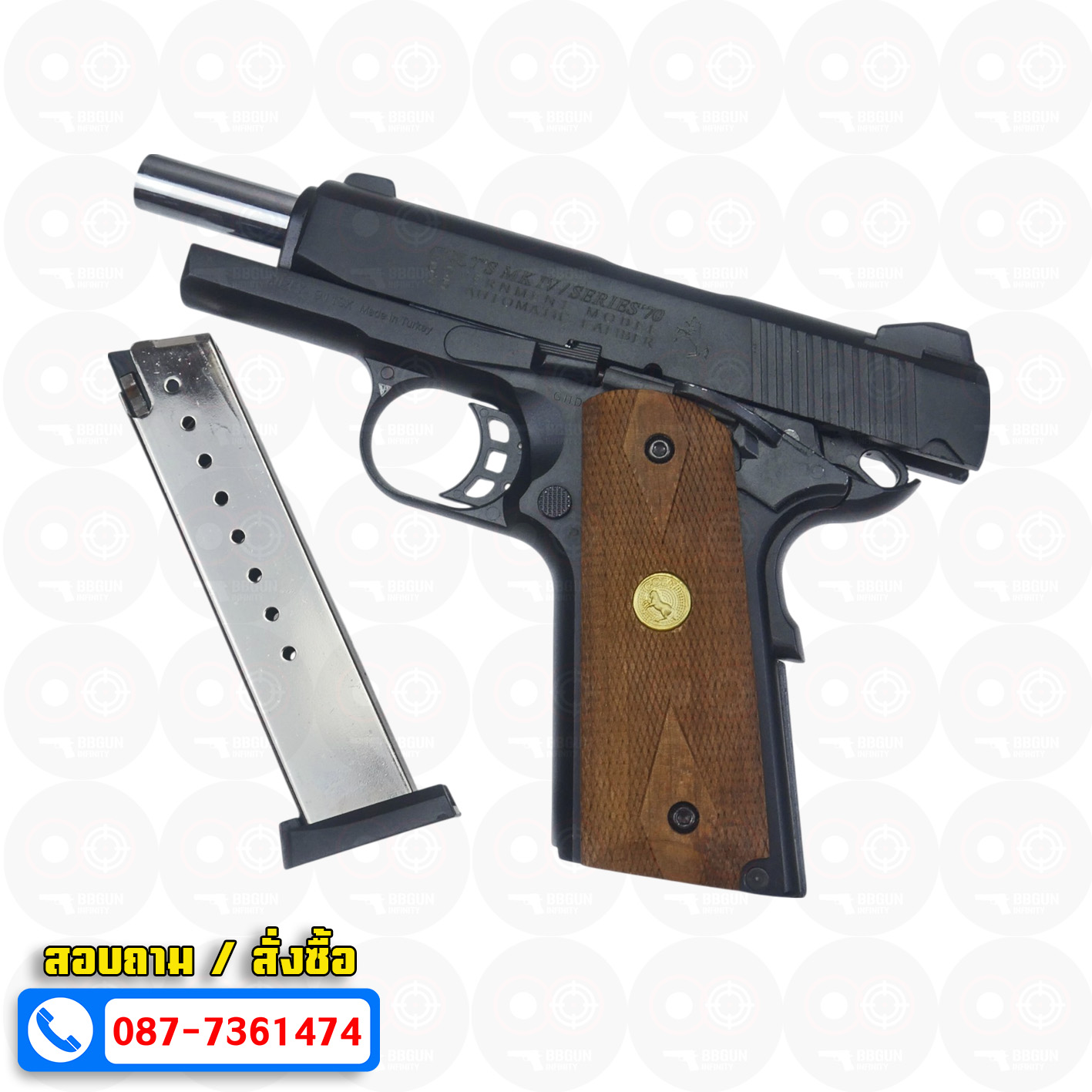 แบลงค์กัน KUZEY M1911 COLT'S MK IV SERIES'70 สีดำ 4 นิ้ว ด้ามไม้ blank gun