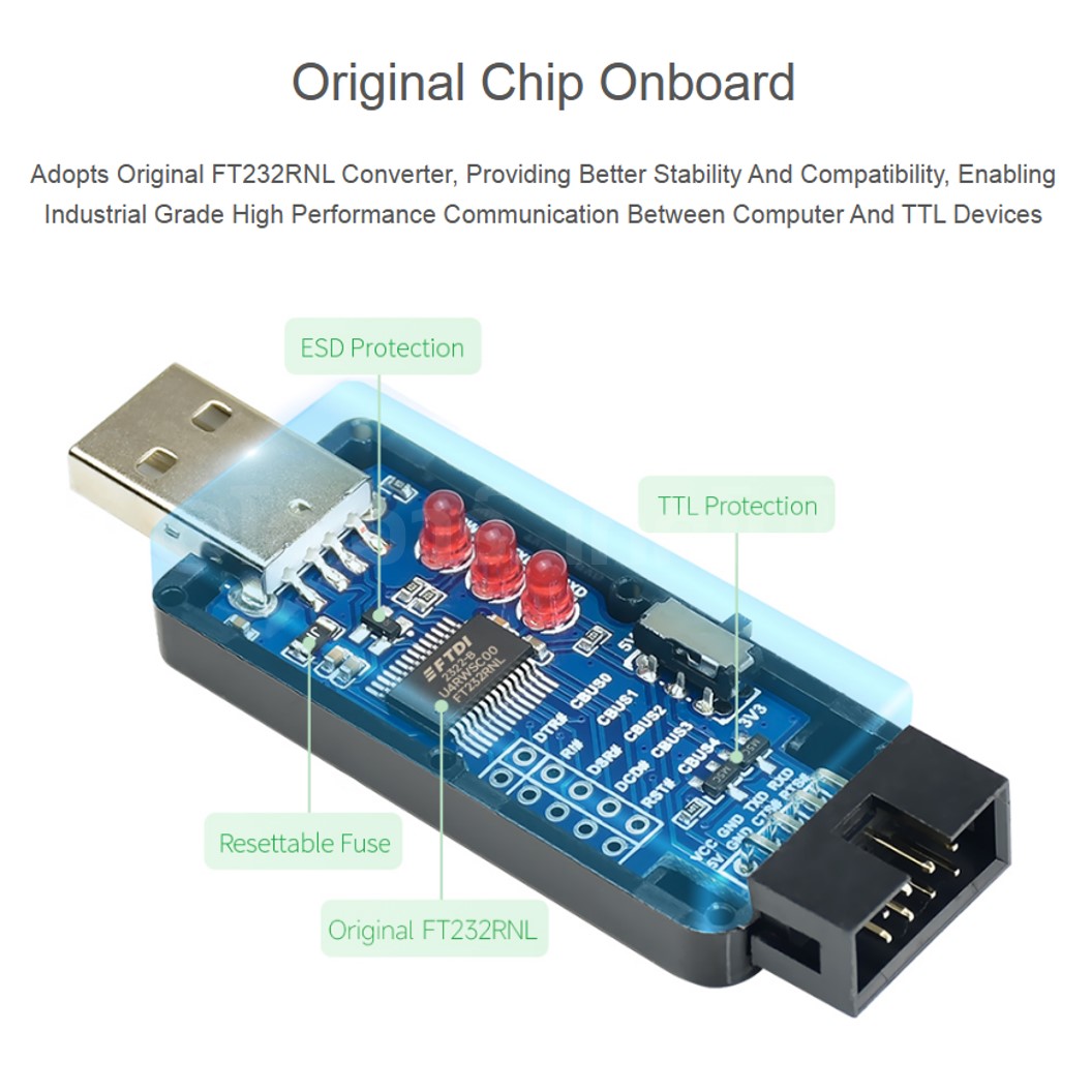 ZE001 WAVESHARE ตัวแปลง Industrial USB TO TTL Converter, FT232RNL, Multi Protection & Systems Support ตัวแปลงสัญญาณ
