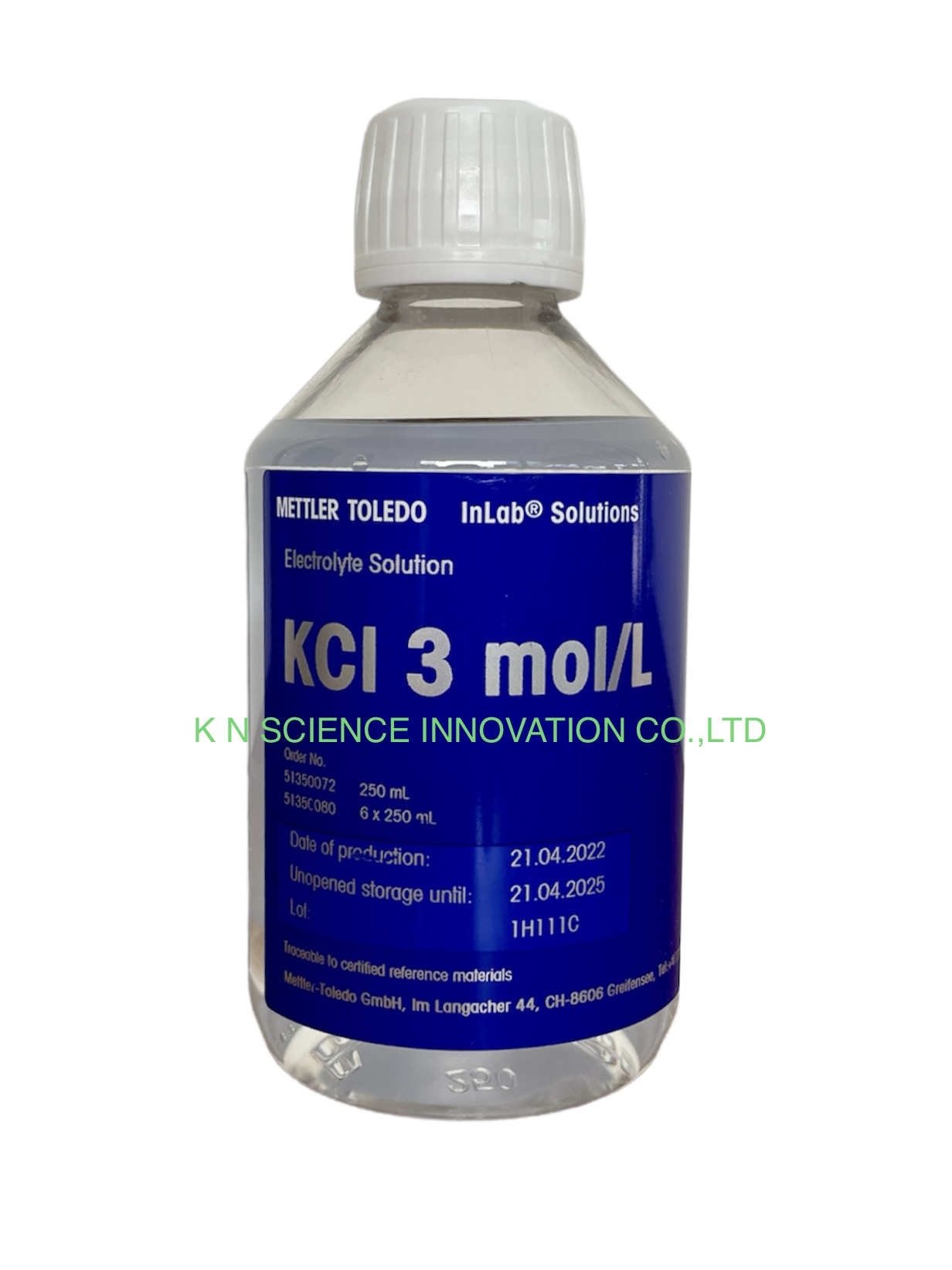 KCl ,Electrolyte 3 mol/L ,สารละลายอิเล็กโทรไลต์,250mL ยี่ห้อ Mettler toledo 51350072