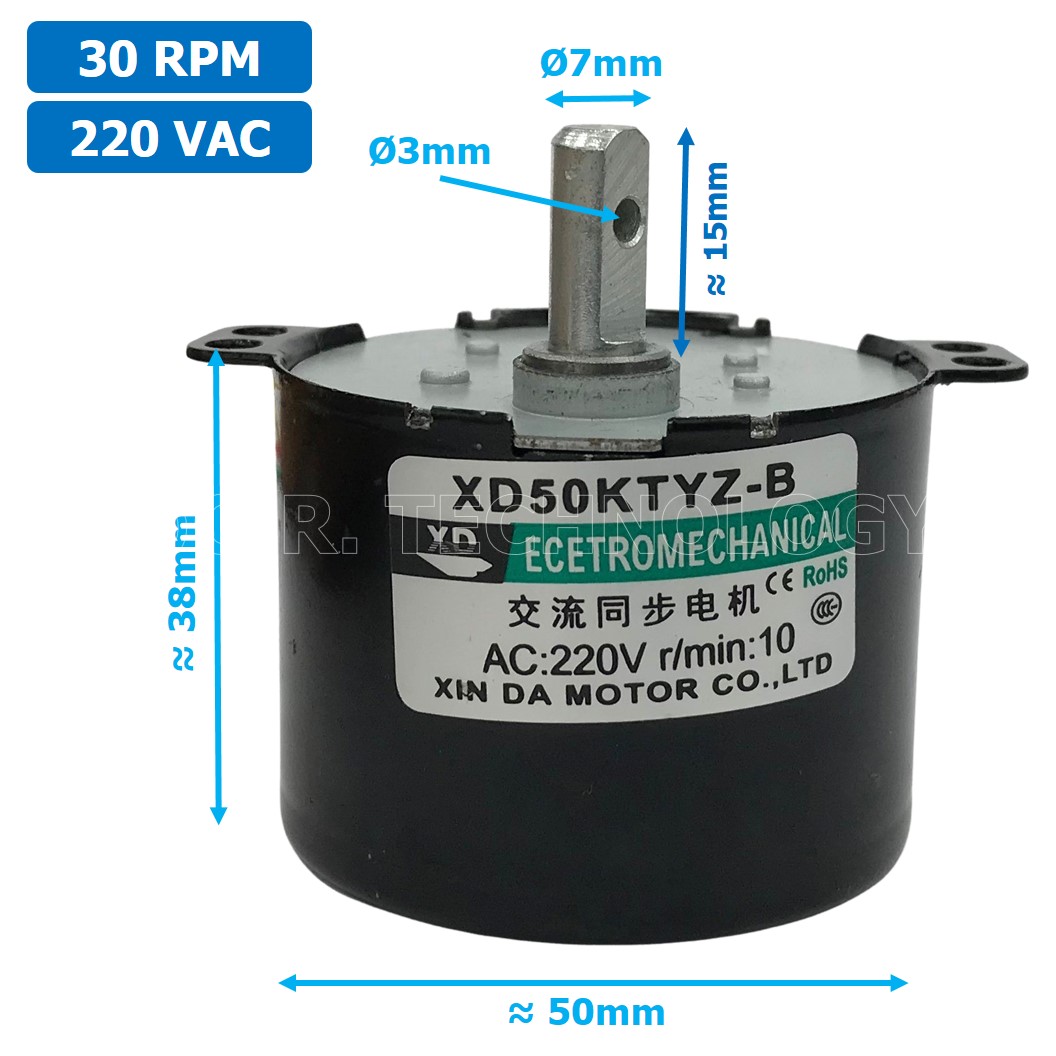 (1ชิ้น) XD50KTYZ-B 30 RPM ซิงโครนัสมอเตอร์ มอเตอร์ไฟฟ้ากระแสสลับ AC Synchronous Gear Motor มอเตอร์ทดเฟือง