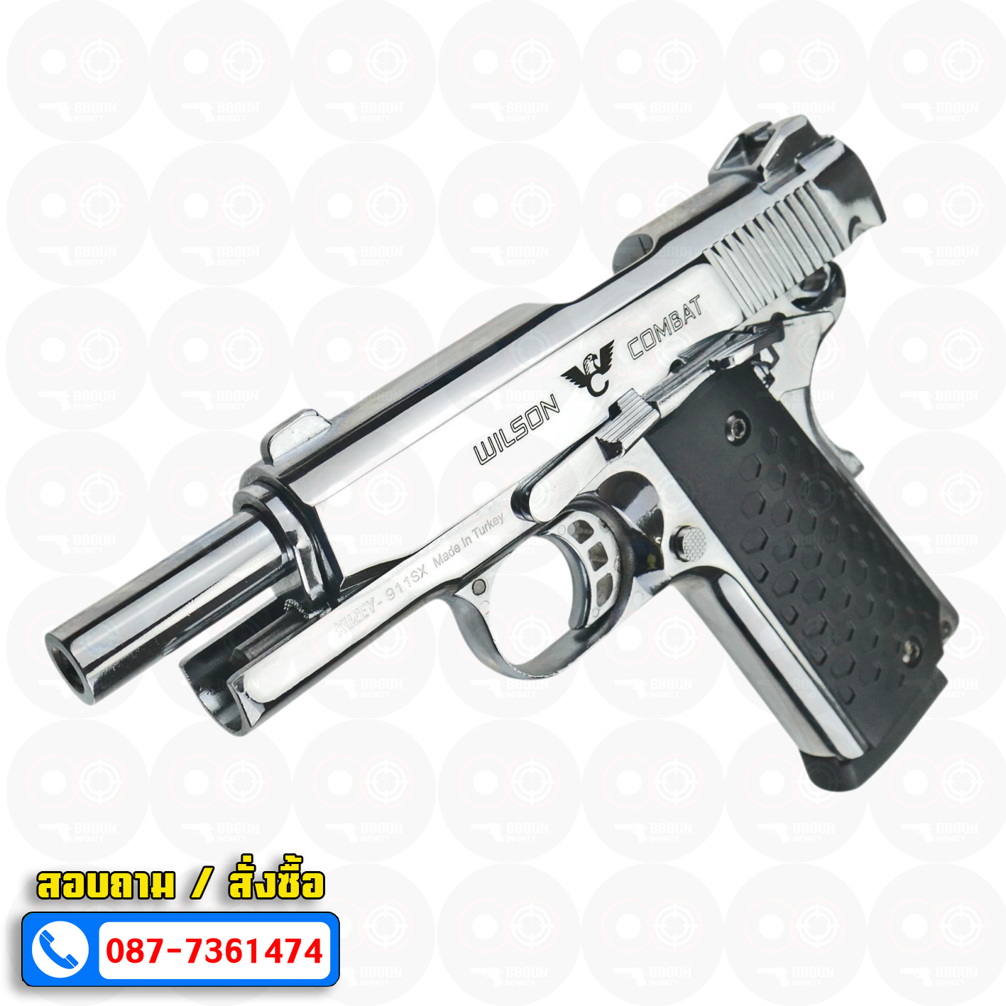 Blank Gun KUZEY M1911 WILSON COMBAT ลำกล้อง 4 นิ้ว เงินเงา แบลงค์กัน ด้าม SX