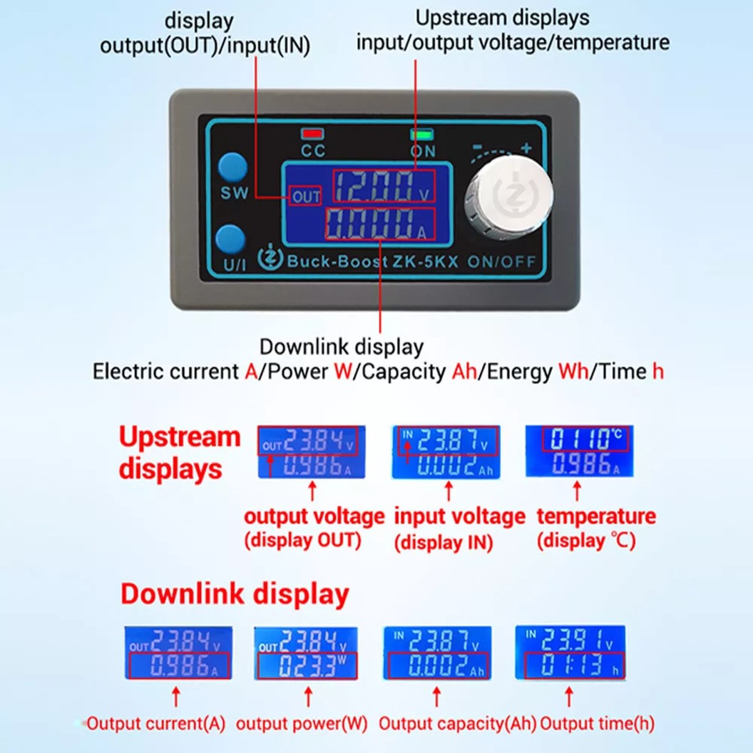ZK-5KX โมดูลปรับ เพิ่ม-ลด แรงดันไฟฟ้า Step Up-Step Down DC Buck Boost Converter 6-30V to 0.6-30V 5A 80W โมดูลแปลงไฟ ตัวปรับเพิ่ม-ลดแรงดันไฟ Stabilized Regulator Module