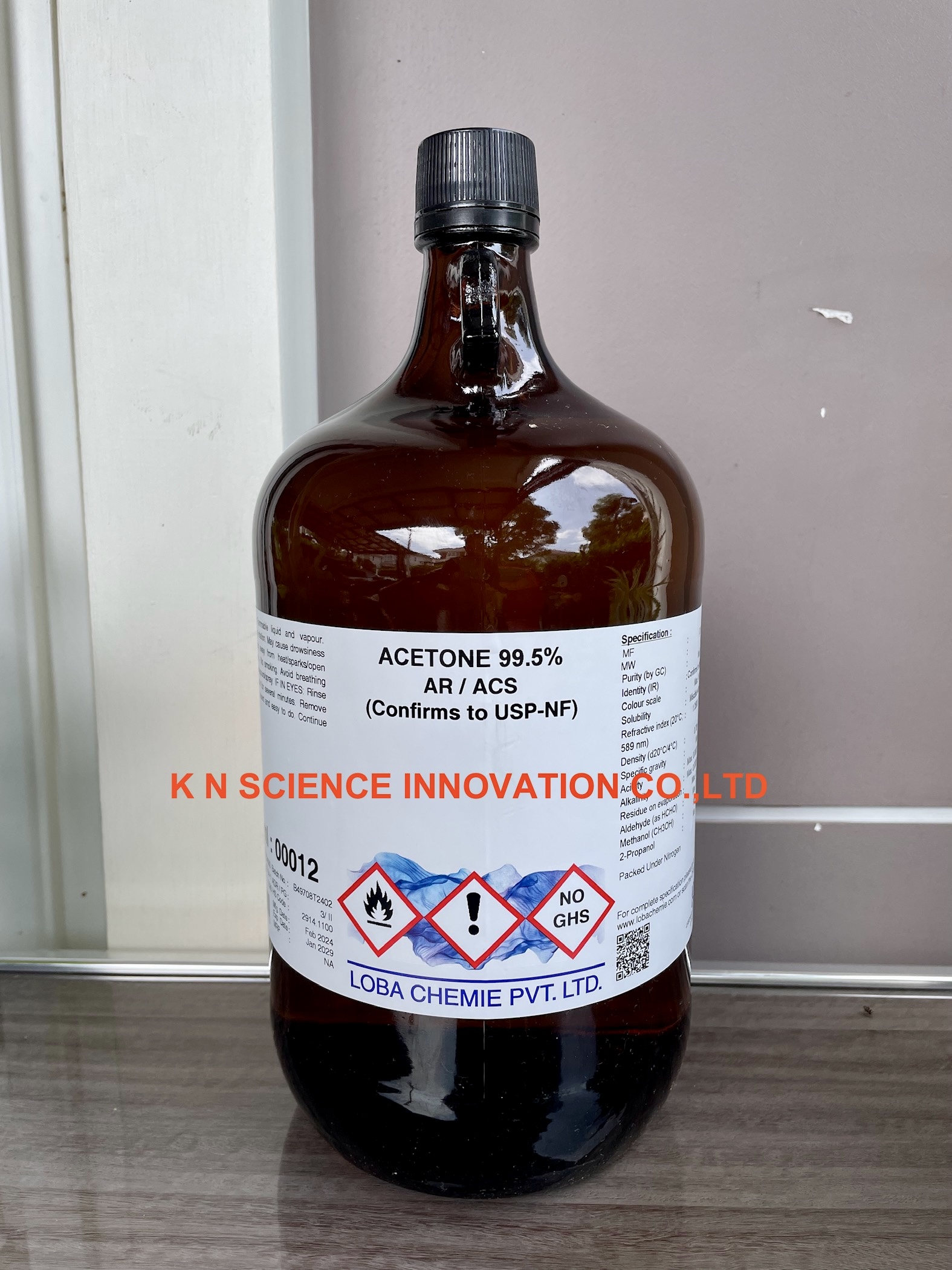 Acetone, 99.5%, AR/ACS 67-64-1, 4 L, RT ,Loba 0001204000
