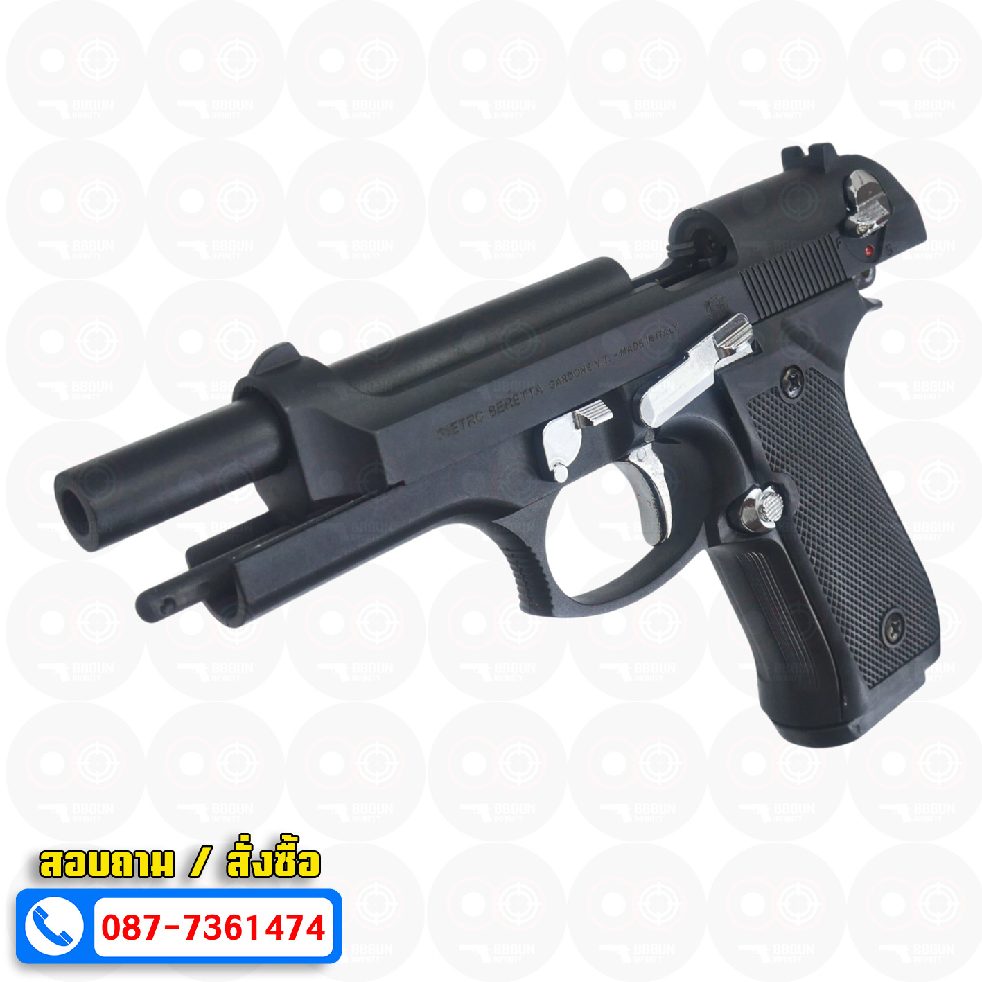 แบลงค์กัน Retay mod 92 black chrome blank gun Beretta M92 รีเท บาเร็ตต้า เอ็ม 92 สีดำ ไกเงิน