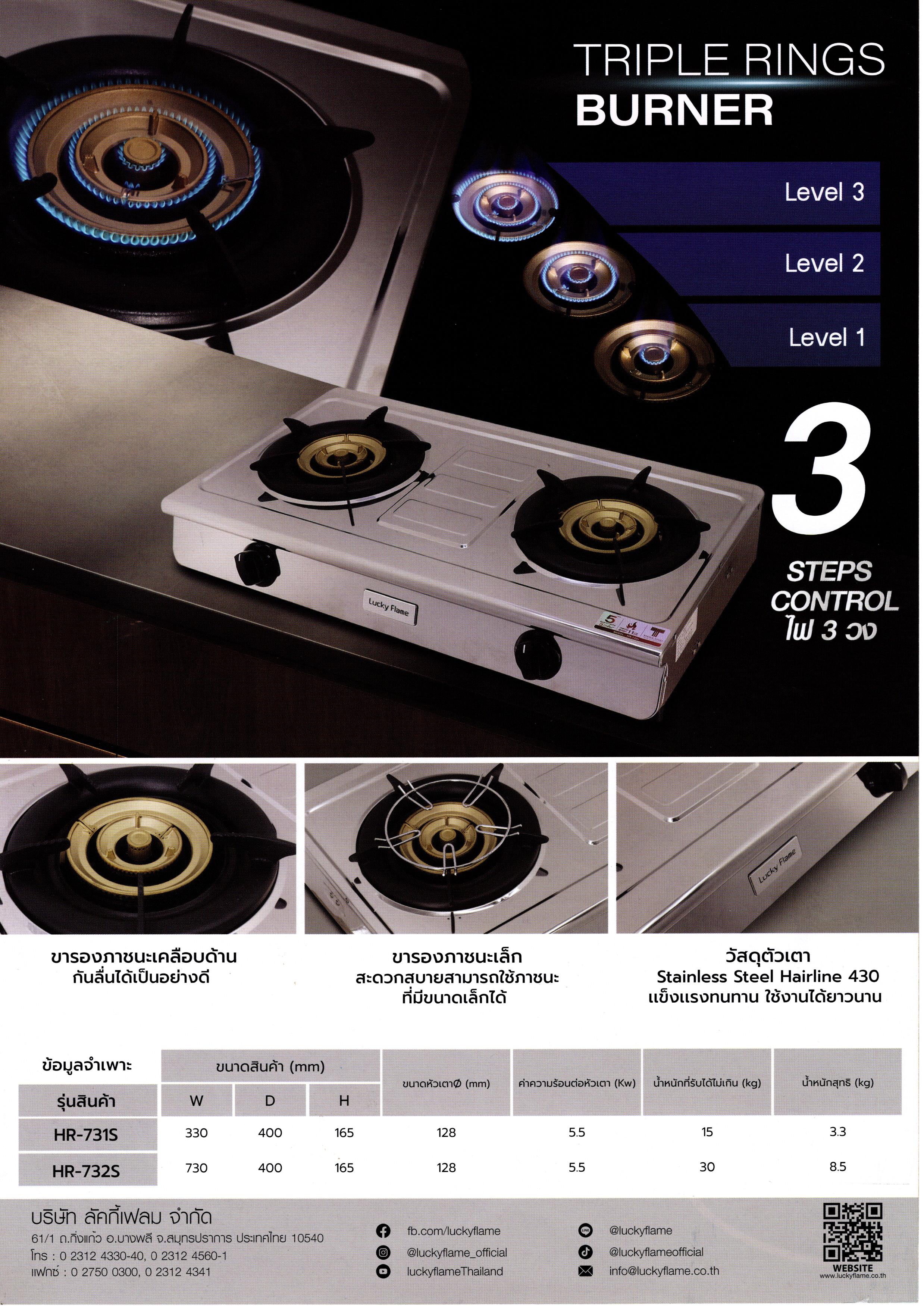 Luckyflame เตาแก๊สสองหัว รุ่น HR-732S สแตนเลส 430