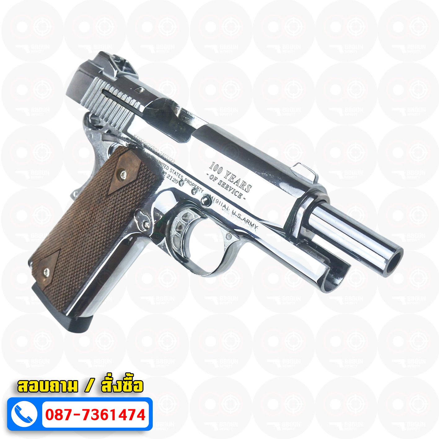 แบลงค์กัน KUZEY M1911 COLT'S 100 ปี สีเงินเงา 4 นิ้ว Blank Gun