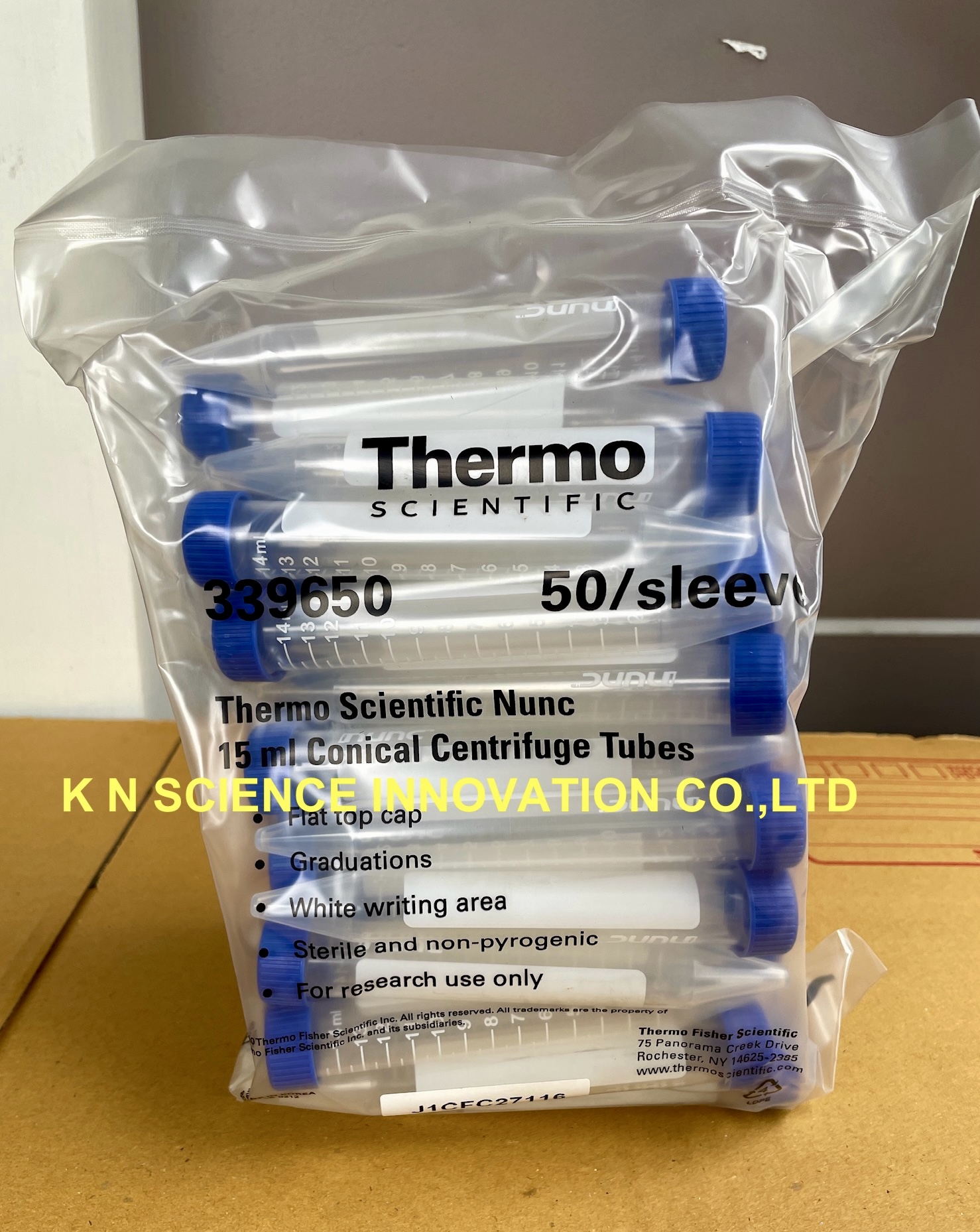 Conical Centrifuge Tube Sterile Polypropylene Centrifuge Tube,15ml Conical Tube Bulk, 50 tubes/pk ,ยี่ห้อNunc™ 339650