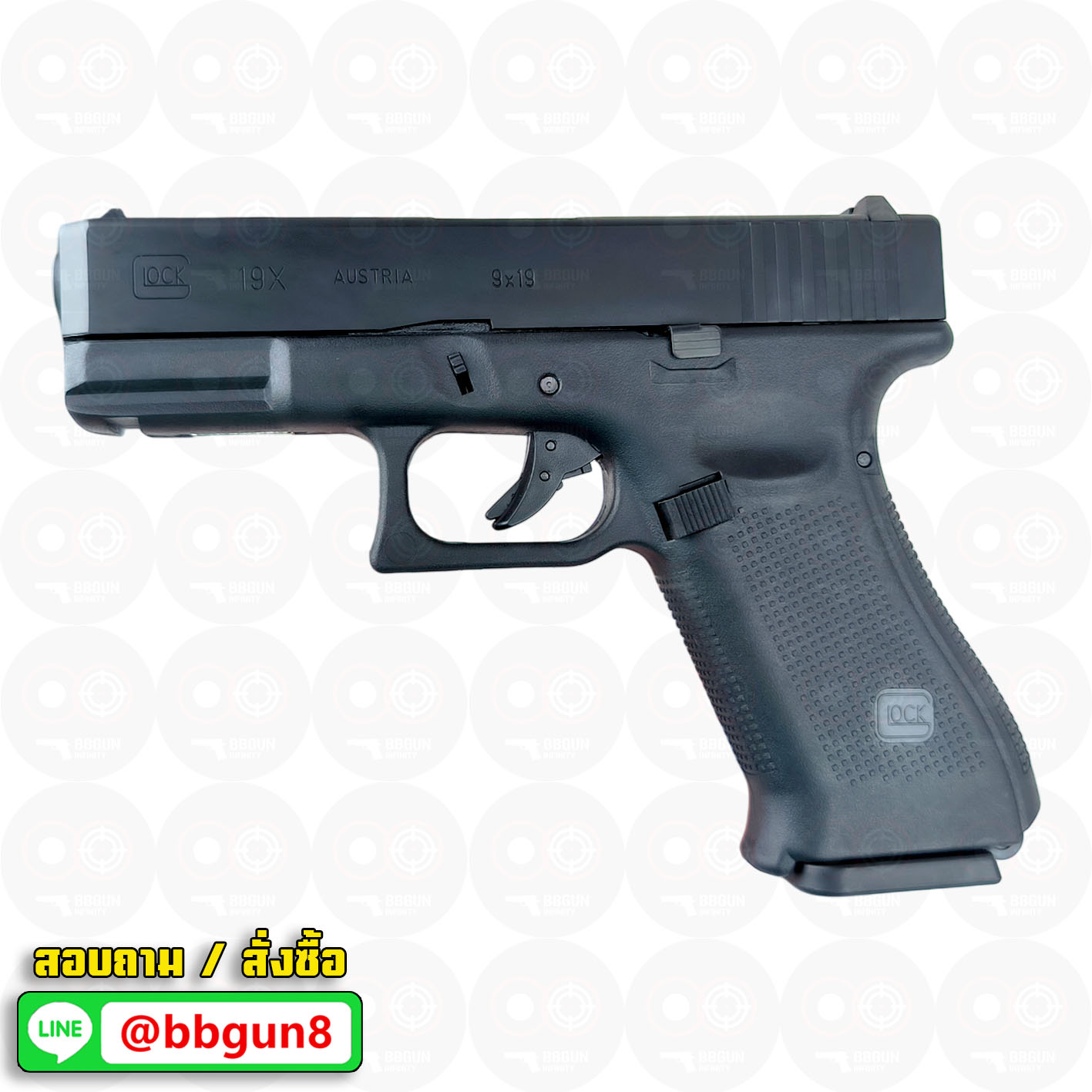 บีบีกันอัดแก๊ส E&C 1302 BK Glock 19X สีดำ BB GUN