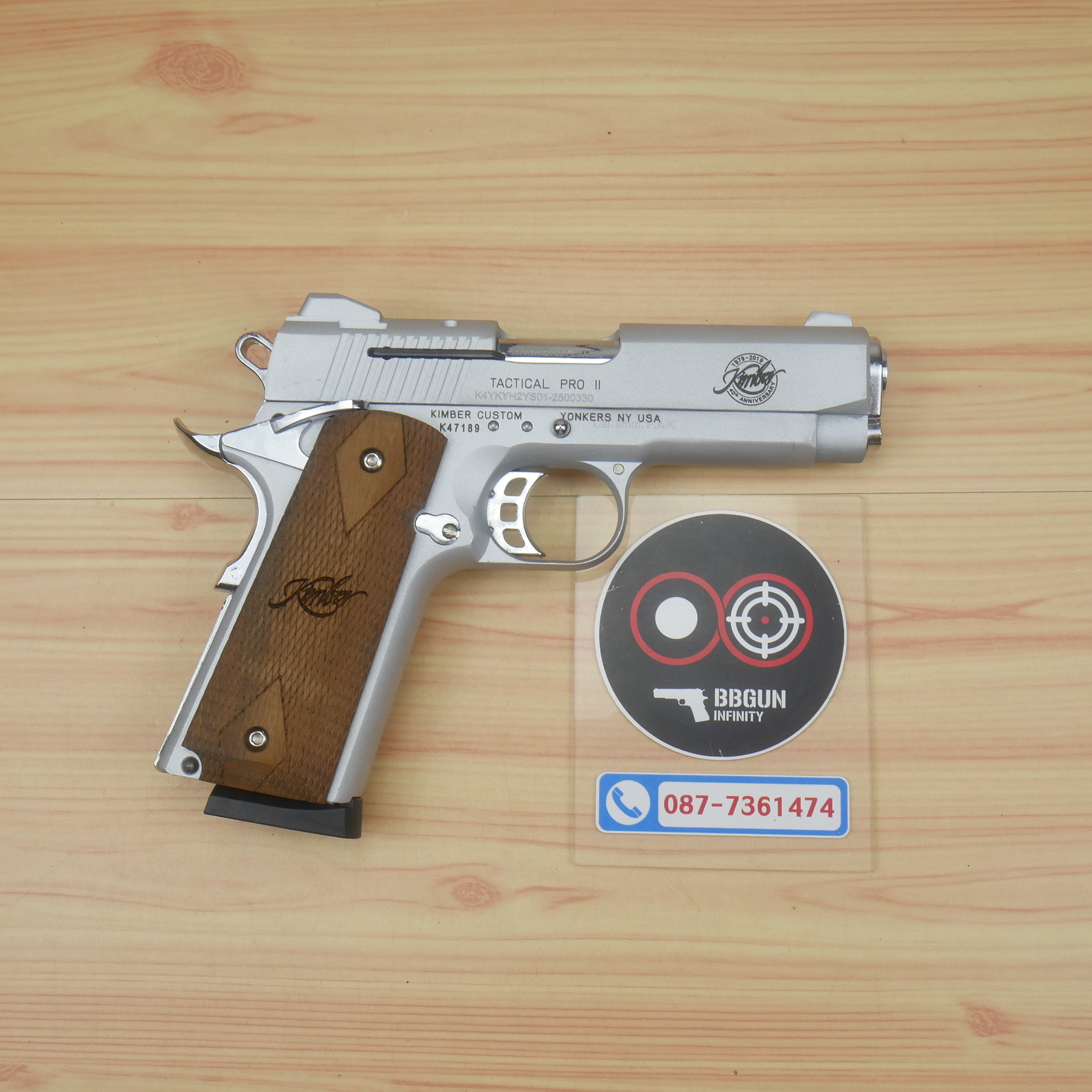 แบลงค์กัน KUZEY M1911 Kimber สีเงินด้าน ลำกล้อง 4 นิ้ว blank gun ด้ามไม้