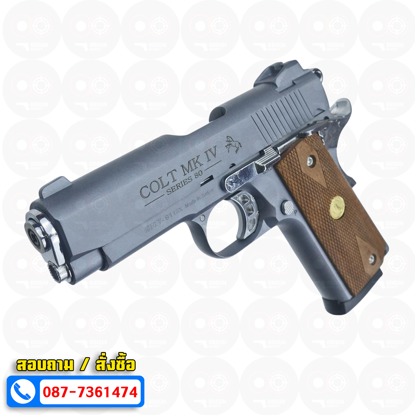 แบลงค์กัน KUZEY M1911 COLT MK IV SERIES 80 Smoke 4 นิ้ว สีสโมค ด้ามไม้ Blank Gun