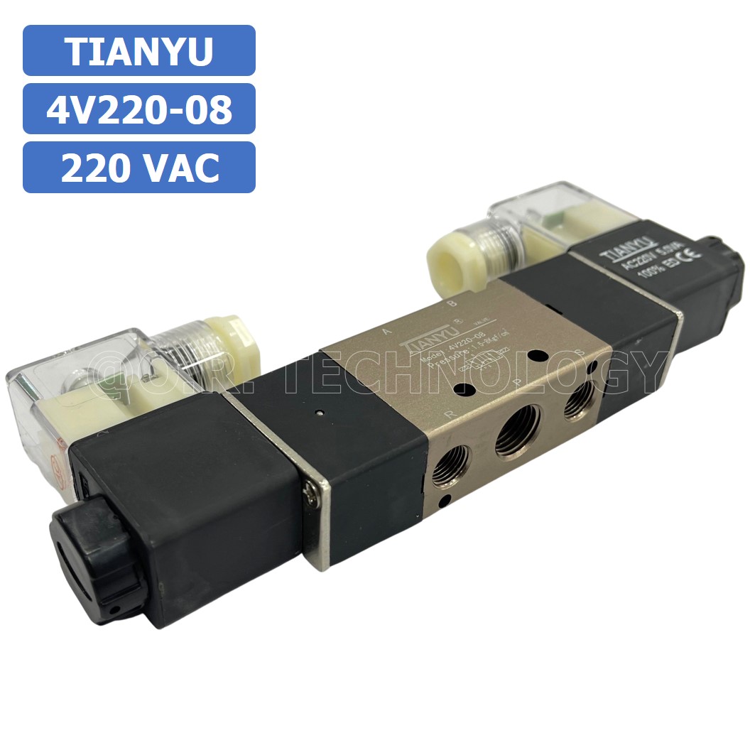(1ชิ้น) 4V220-08 220VAC โซลินอยด์วาล์ว คอยล์ 2 ข้าง Double coil Solenoid Valve Pneumatic TIANYU