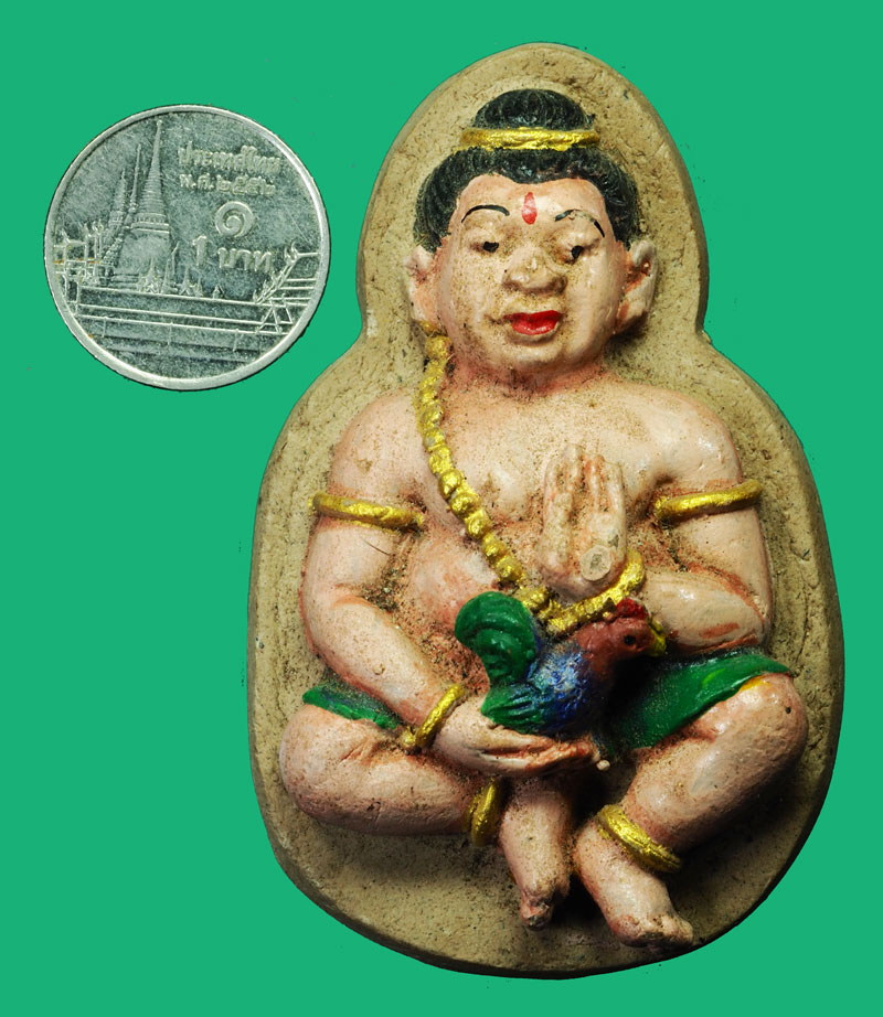 *35282 กุมารทองลงสี ด้านหลังฝังตะกรุดสาริกา เนื้อดินผสมผง ไม่ทราบที่ 12