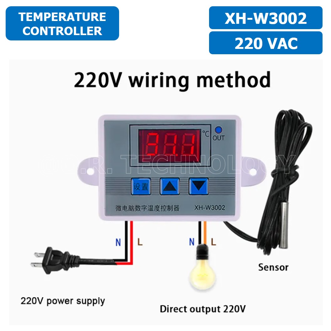 (1ชิ้น) XH-W3002 220VAC 1500W เครื่องควบคุมอุณหภูมิ Digital Temperature Controller Thermostat Switch Probe