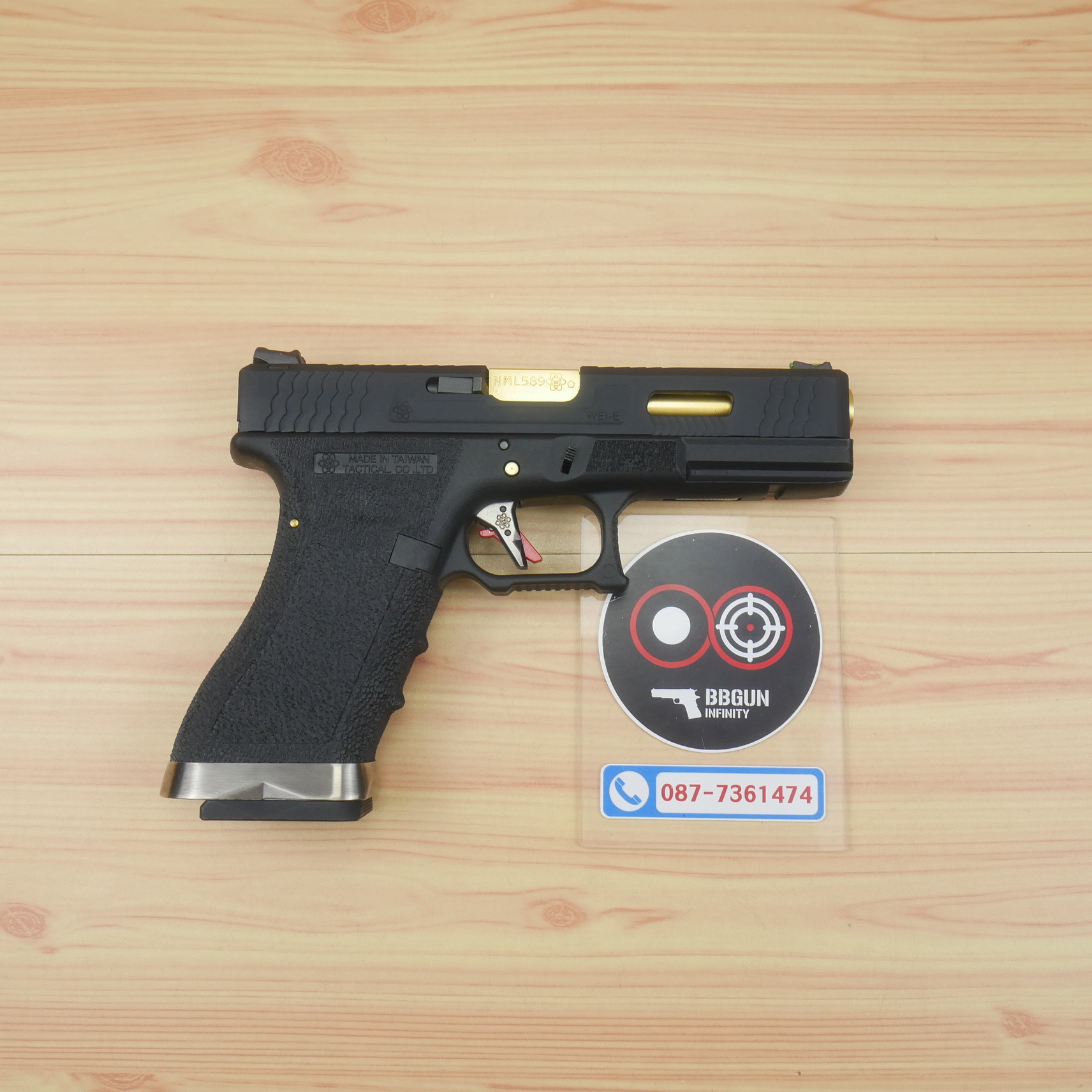 บีบีกันอัดแก๊ส WE Glock 18 G-Force T1 เฟรมดำ สไลด์ดำ ท่อทอง BB GUN