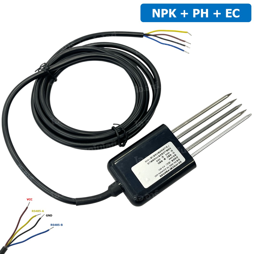 AF325 NPK+PH+EC เซนเซอร์วัดค่าแร่ธาตุในดิน+กรด-ด่าง PH+ความนำไฟฟ้า EC 5ขา RS485 Output 5 Pin Probes NPK+PH+EC Soil Sensor with cable 2m เซนเซอร์วัดสารอาหารในดิน+กรดด่าง+EC
