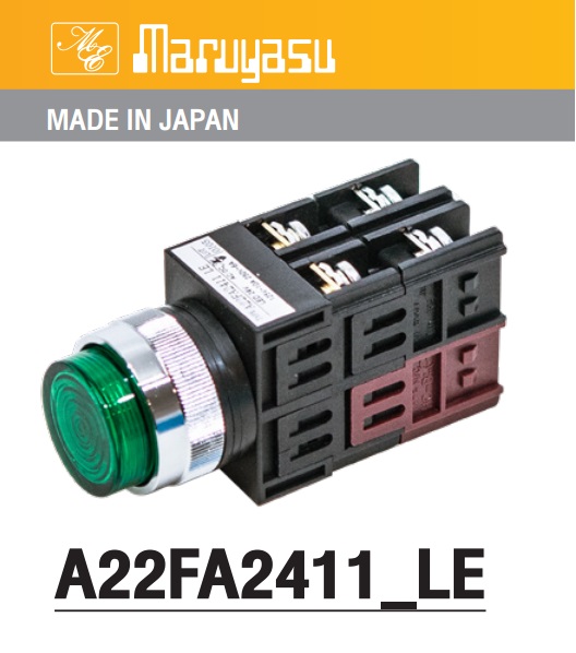 MARUYASU A30FA2411GLE สวิทช์กดมีไฟหัวนูน LED 24 โวลต์ 1NO1NC φ30 mm.(G-O-R-Y)