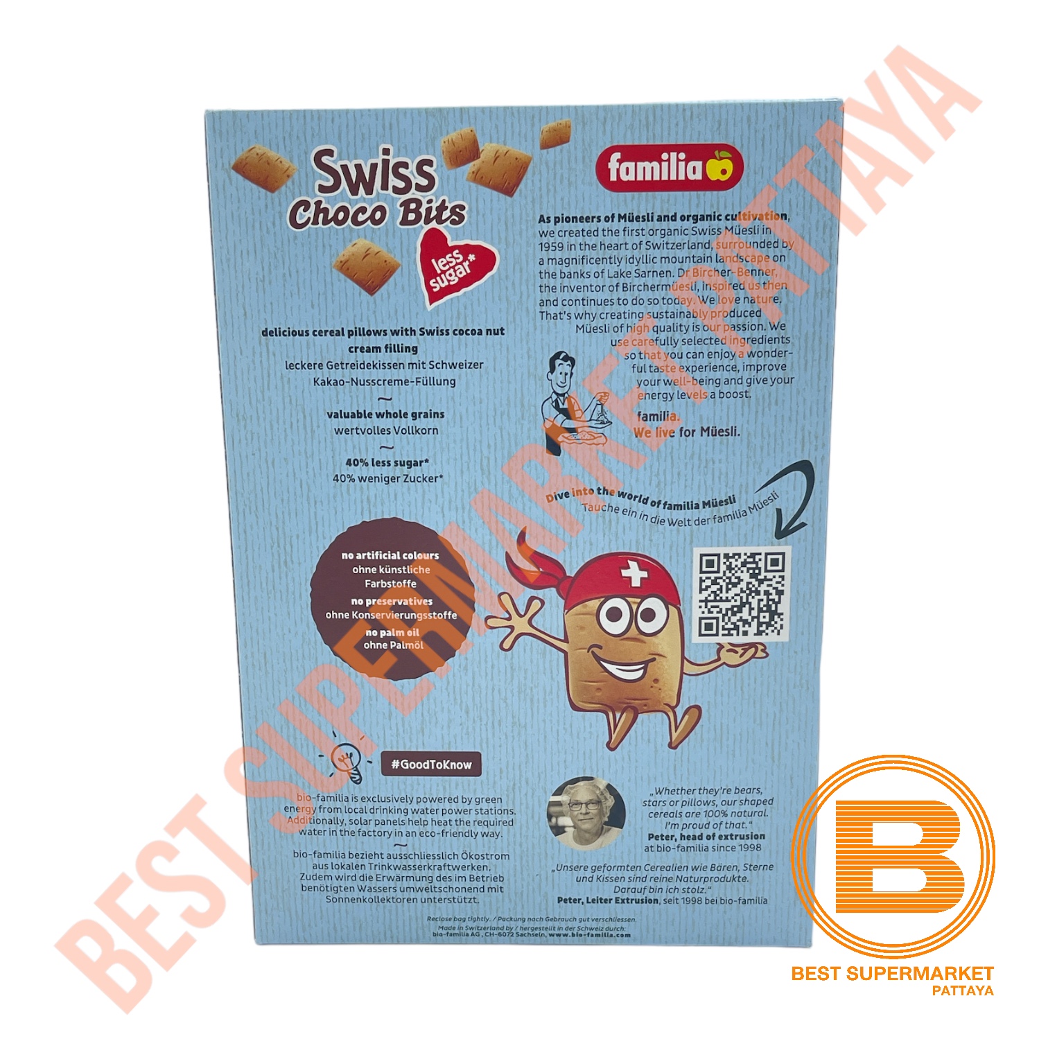 แฟมิเลีย สวิส ช็อกโก บิตส์ สูตรหวานน้อย 350 กรัม Familia Swiss Choco Bits Less Sugar 350 g.