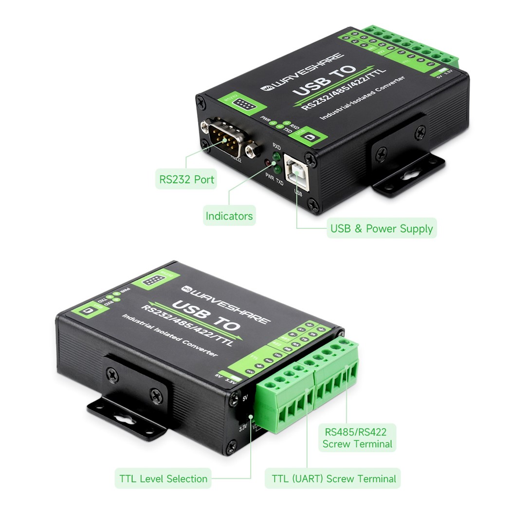 ZE103 WAVESHARE FT232RNL USB TO RS232/485/422/TTL ตัวแปลงสัญญาณ Interface Converter, Industrial Isolation