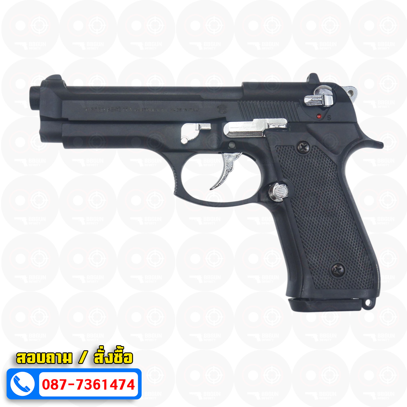 แบลงค์กัน Retay mod 92 black chrome blank gun Beretta M92 รีเท บาเร็ตต้า เอ็ม 92 สีดำ ไกเงิน