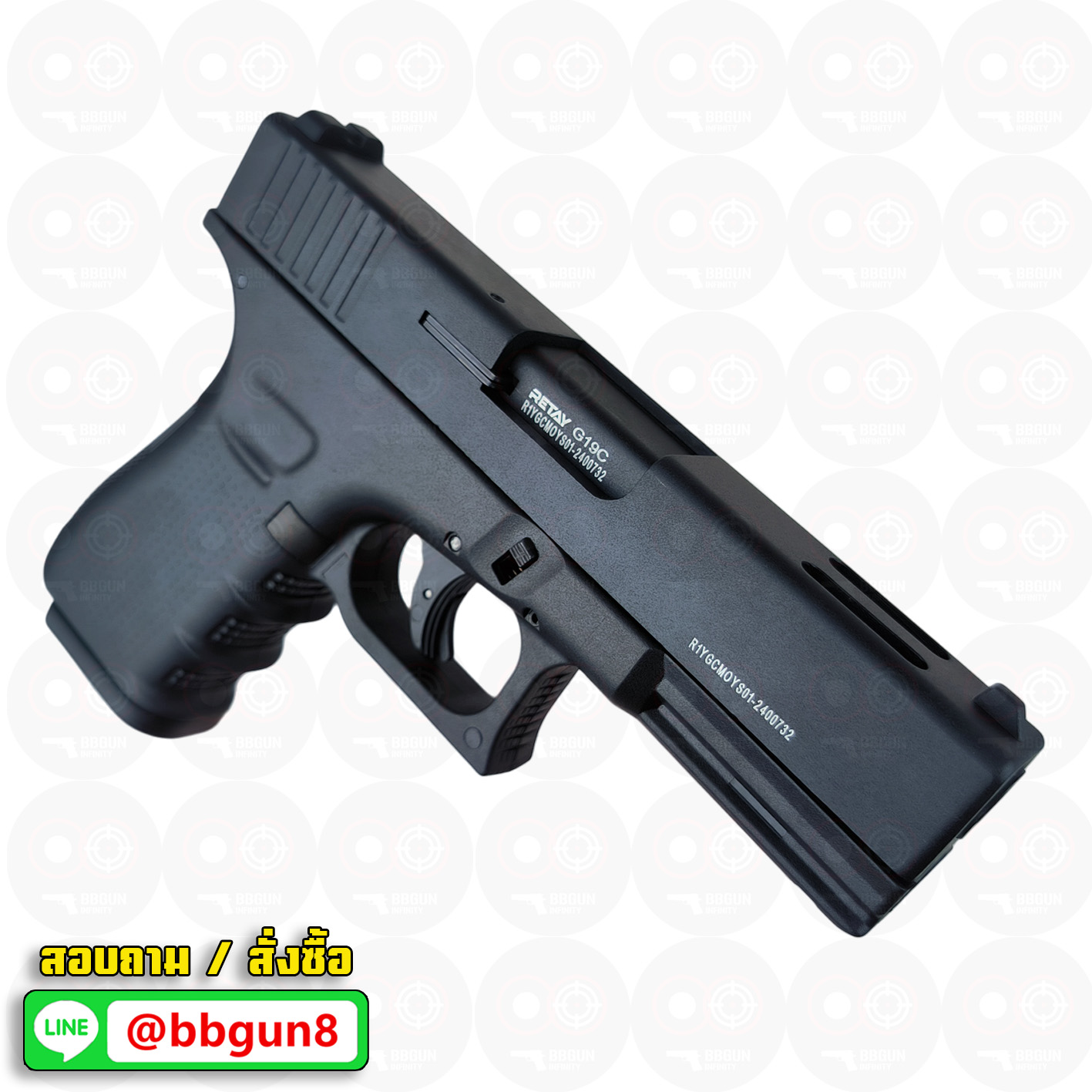 แบลงค์กัน RETAY GLOCK 19C Gen 4 ดำ เจาะพอร์ต BLANKGUN ( 2 แม็กกาซีน + กล่องใส่ปืน)