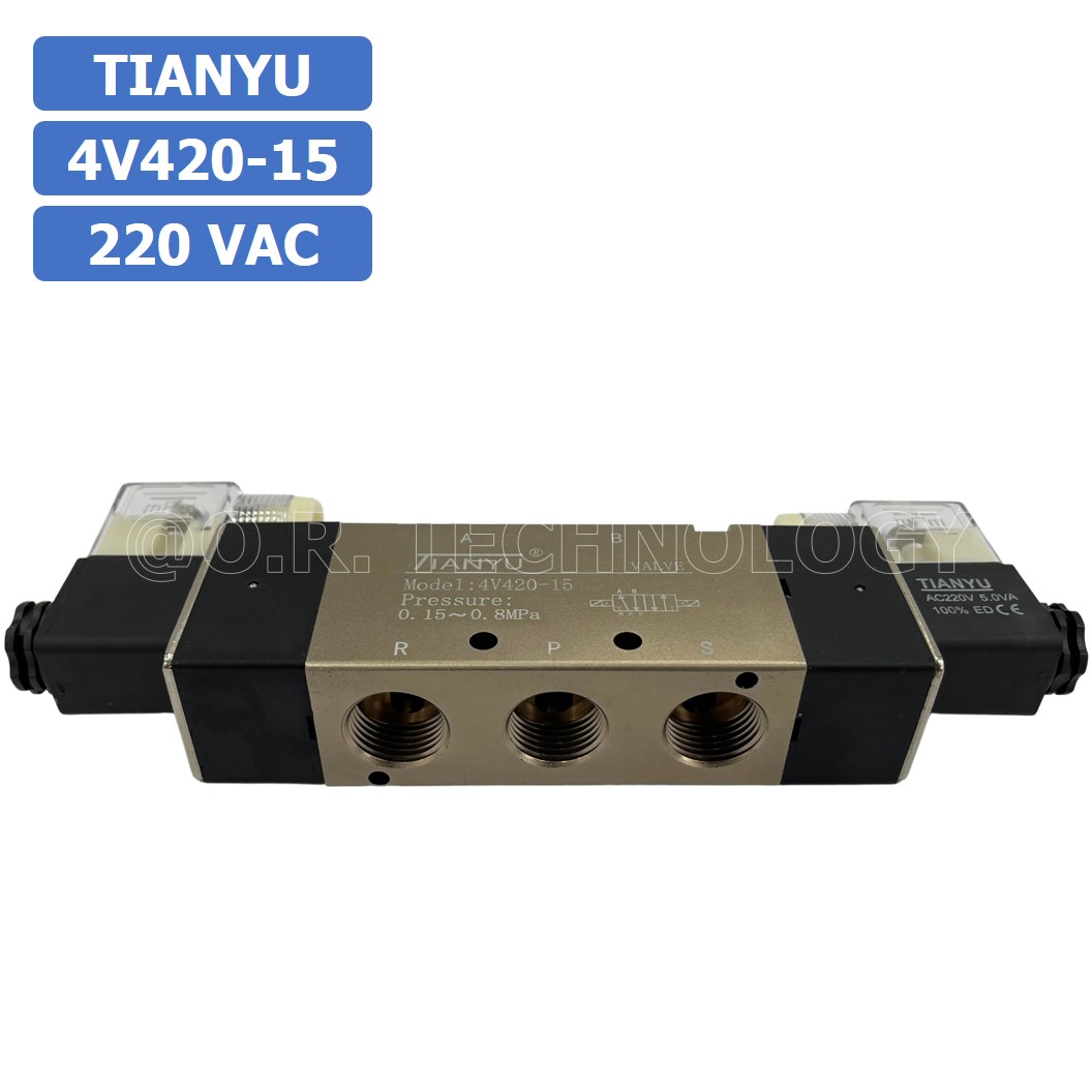 (1ชิ้น) 4V420-15 220VAC โซลินอยด์วาล์ว คอยล์ 2 ข้าง Double coil Solenoid Valve Pneumatic TIANYU