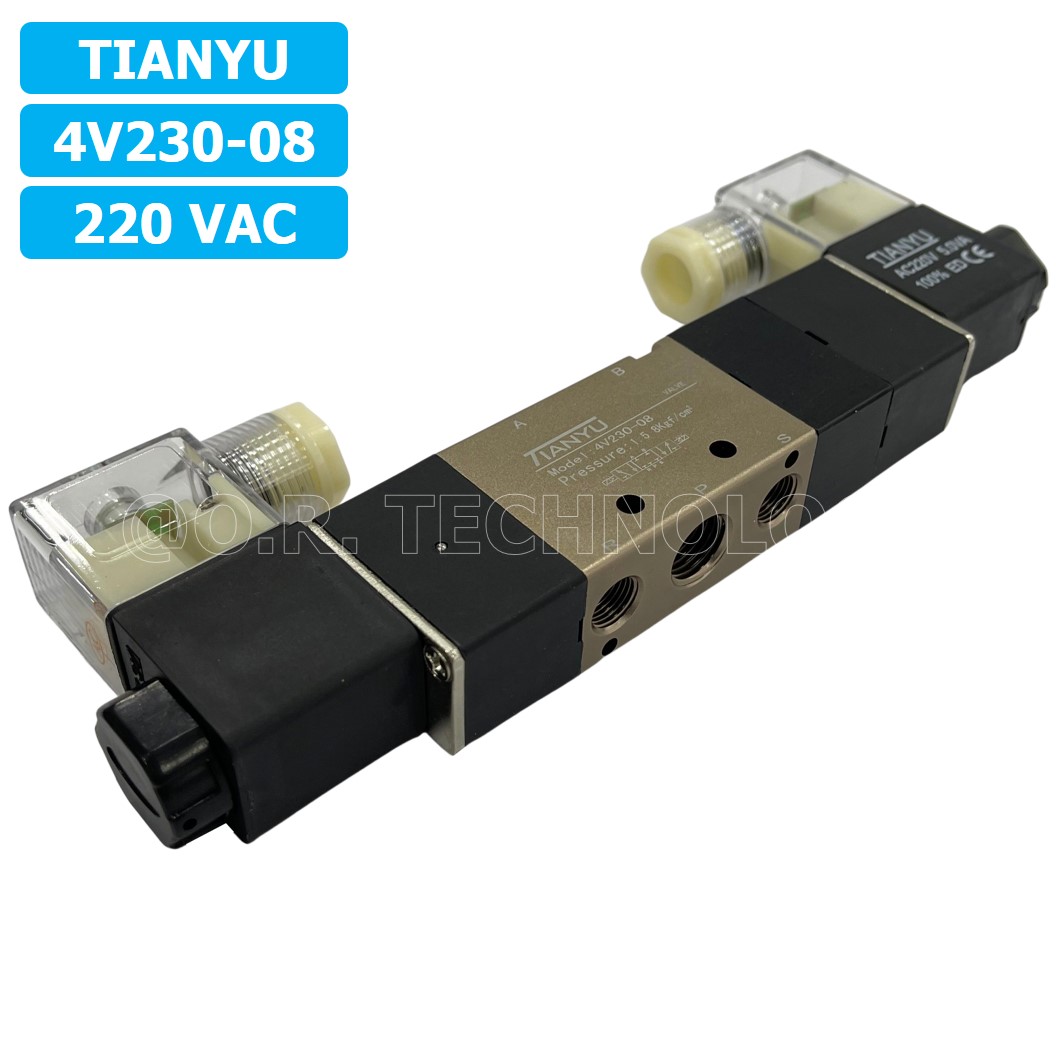 (1ชิ้น) 4V230-08 220VAC โซลินอยด์วาล์ว คอยล์ 2 ข้าง 5/3 Double Coil Solenoid Valve Pneumatic TIANYU