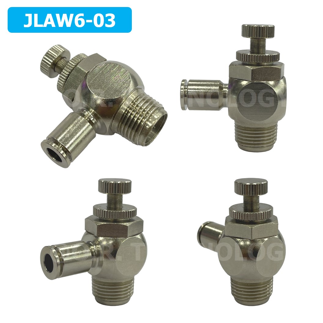 (1ชิ้น) JLAW6-03 ข้อต่อลมสแตนเลส ข้อต่อปรับลม งอ STAINLESS Air Flow Speed Controller ควบคุมความเร็วลม Speed Control valve JLAW JSL