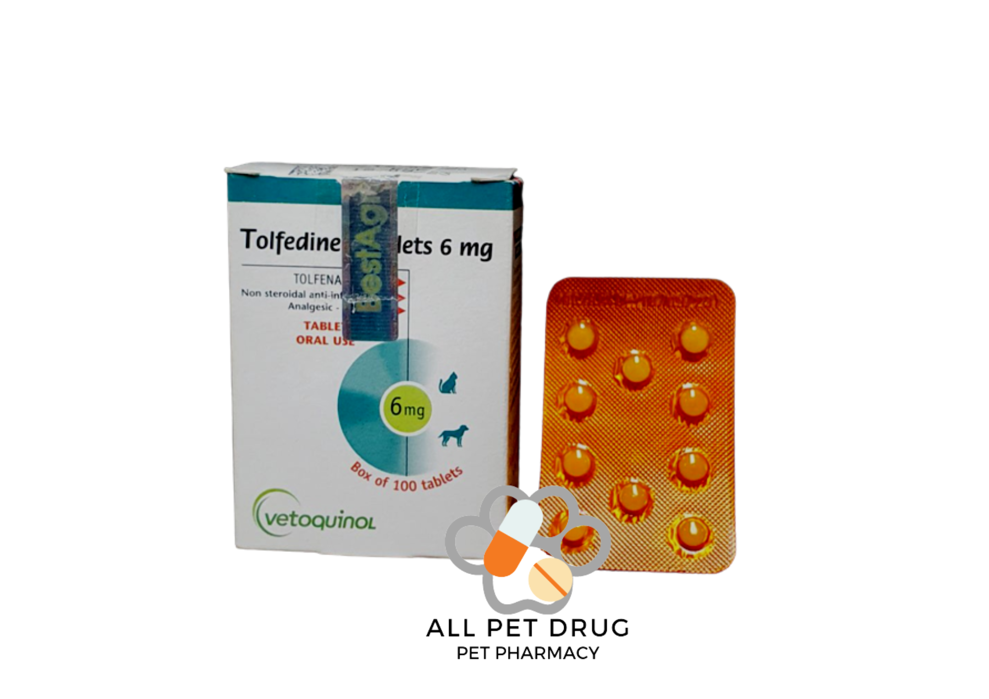 TolfeDine 6 mg. (1 แผง /10 เม็ด )ยาบรรเทาปวด ลดไข้สำหรับสุนัขและแมว