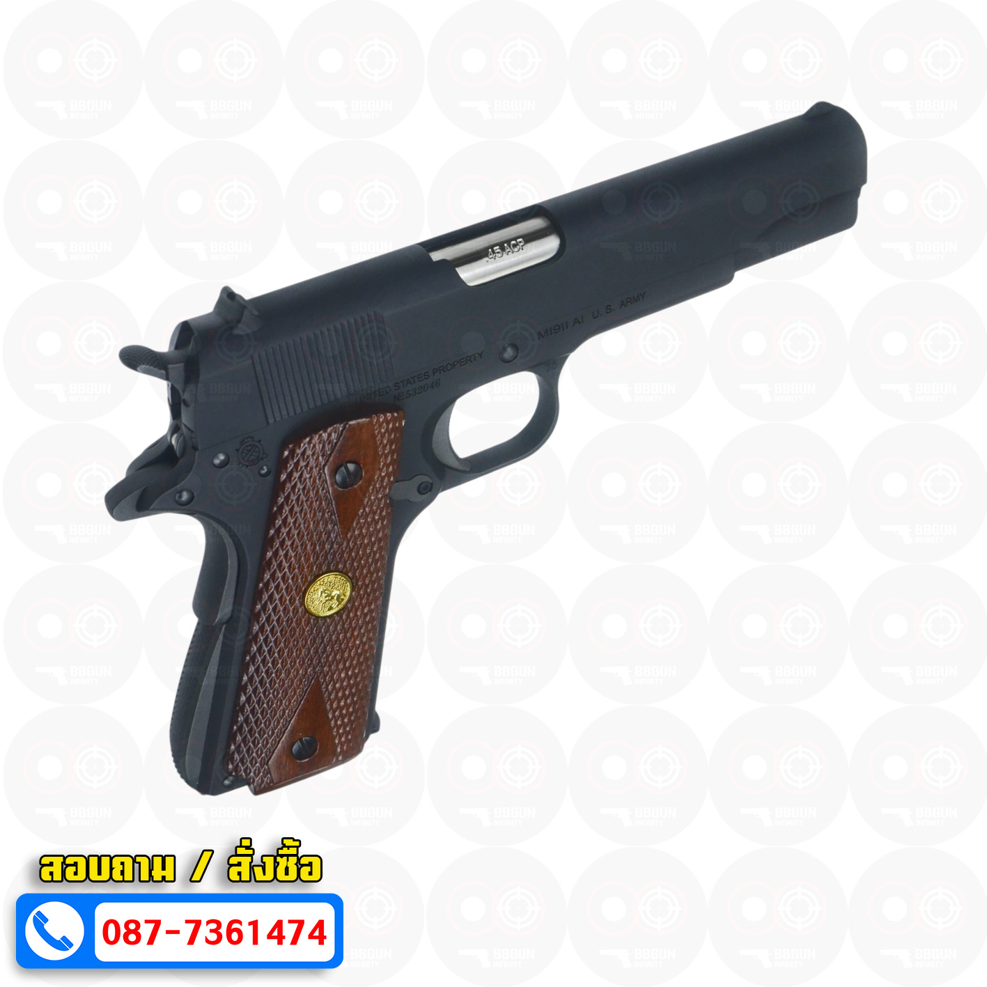 บีบีกันอัดแก๊ส Army Armament R31 Colt M1911A1 สีดำ ด้ามไม้แท้ BB GUN