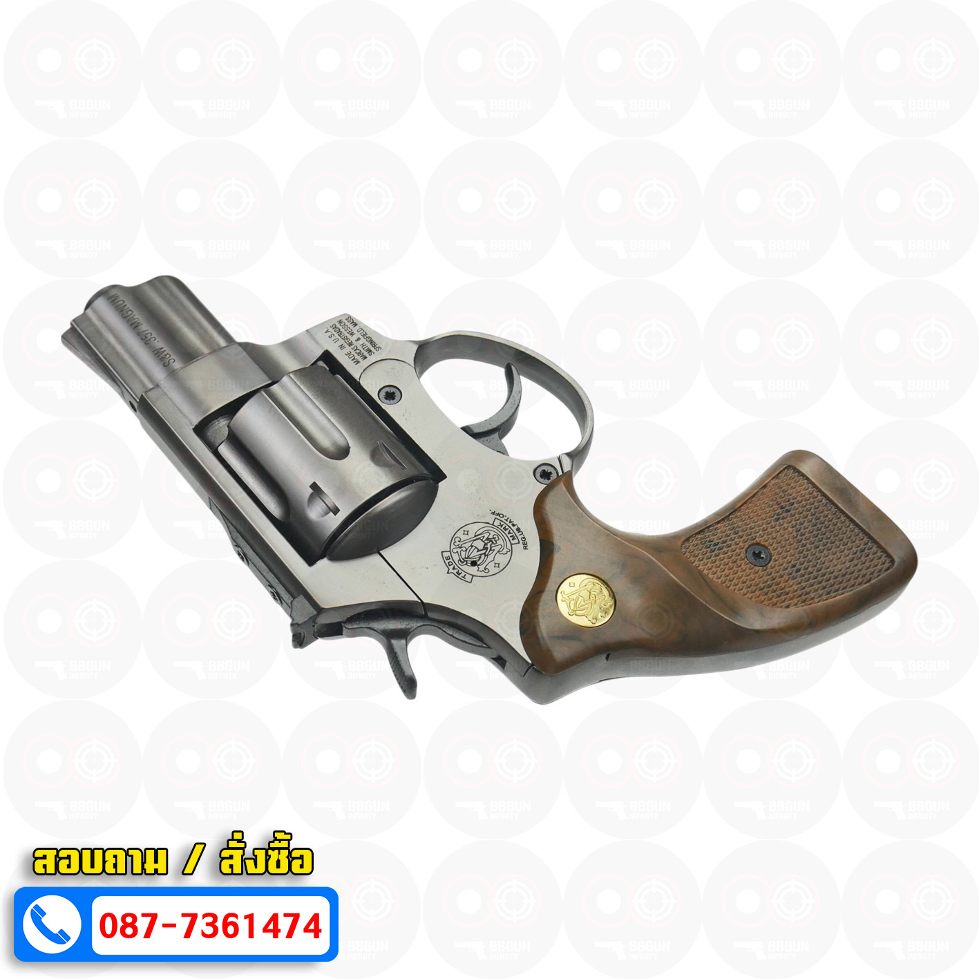 Ekol Lite แบลงค์กัน ลูกโม่ 2 นิ้ว สีฟูม กระดุมทอง (Fume) Smith & Wesson blank gun Revolver 2 inch