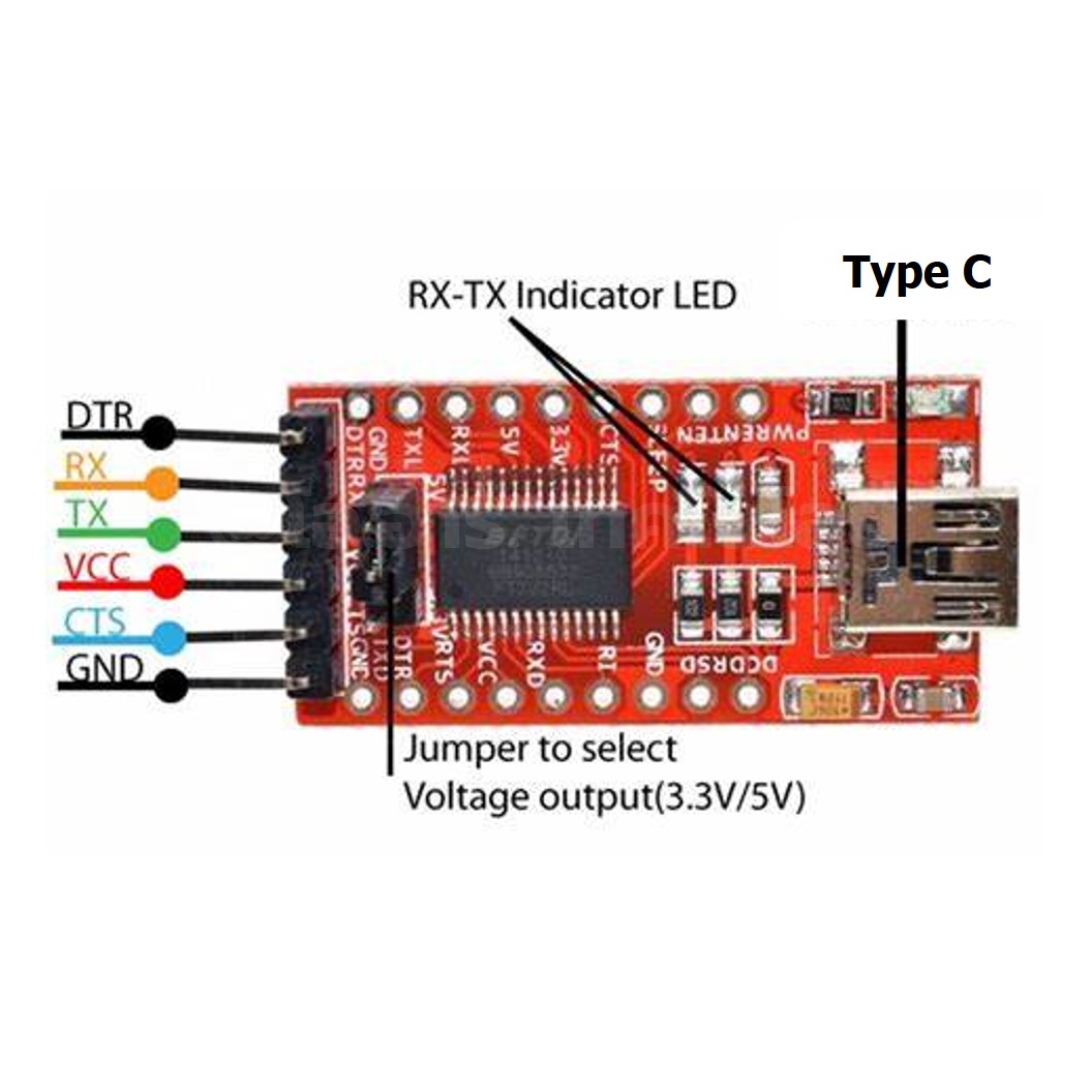 AA106-Type C โมดูลแปลงสัญญาณ FT232RL FTDI USB To Serial Adapter Module USB TO TTL Serial Download Cable For Arduino