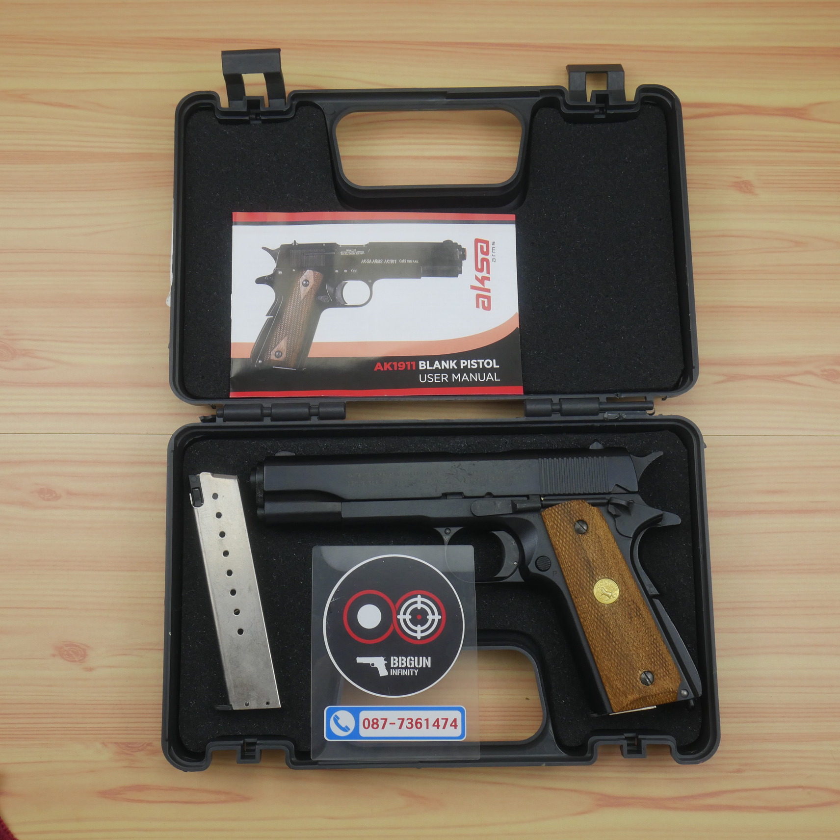 แบลงค์กัน AKSA Colt 1911 A1 100 Years สีดำ กริปไม้ (2 แม็กกาซีน) BLANK GUN