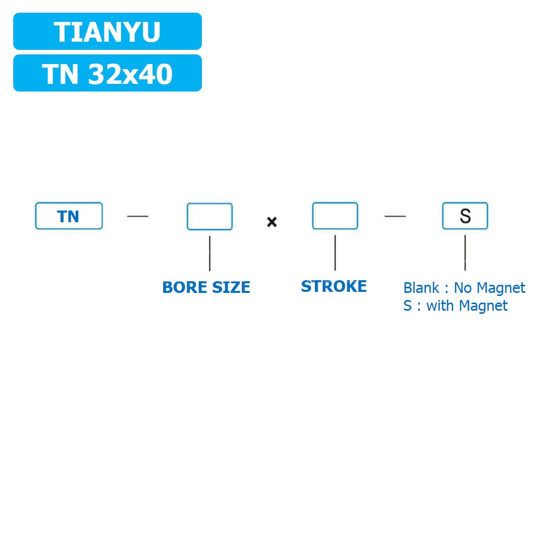 TN32 กระบอกลม แบบแกนคู่ กระบอกลมคอมแพ็ค 2 แกน Twin-Rod Cylinder compact Double-shaft Air Pneumatic (Bore32 x Stroke10-70)