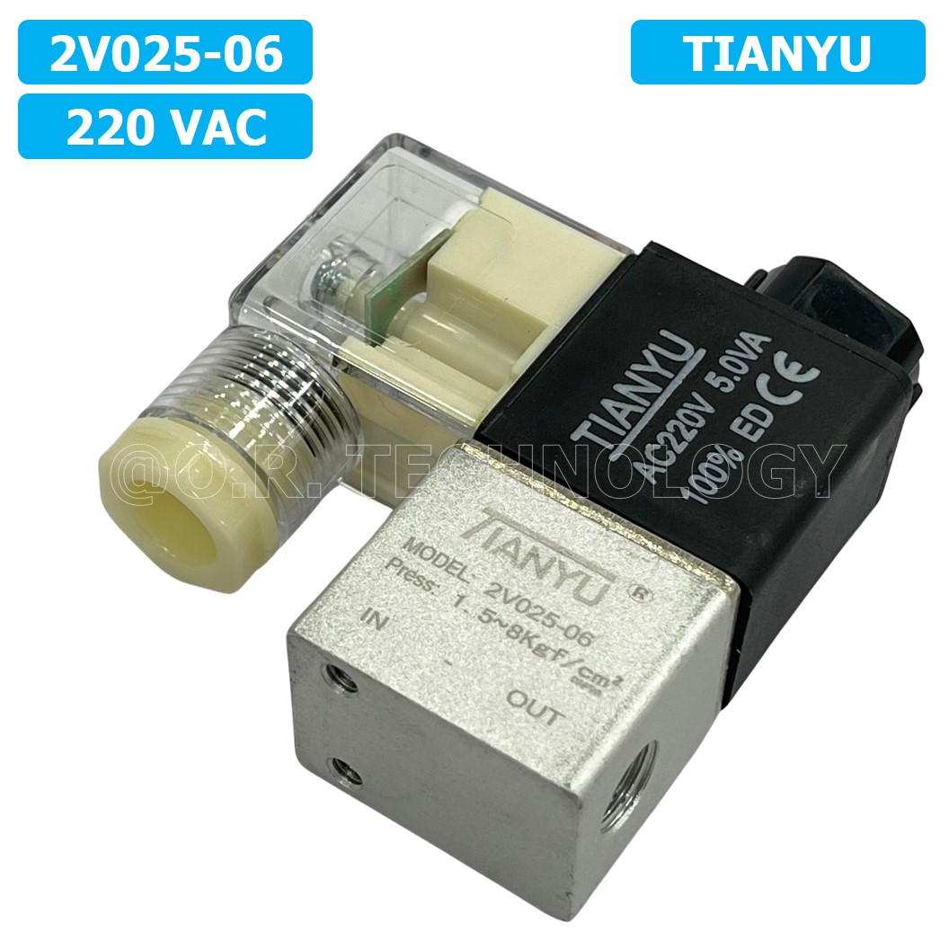 (1ชิ้น) 2V025-06 220VAC โซลินอยด์วาล์ว คอยล์ 1 ข้าง 2/2 Way Single Coil Solenoid Valve Pneumatic TIANYU โซลินอยด์ลม วาล์วลม