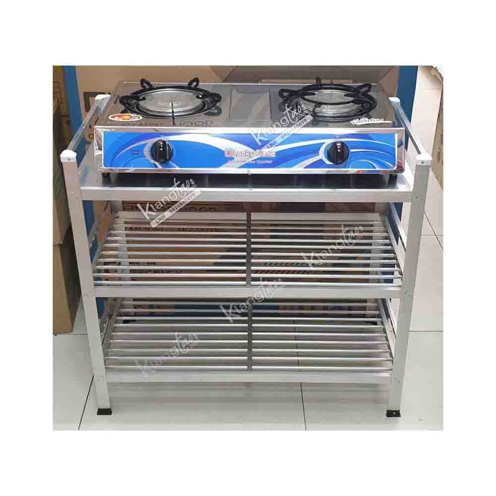 ชั้นวางเตาแก๊สวางของ 3 ชั้น ชั้นบนแผ่นอลูมิเนียมเรียบ 42 x 82 x 75 ซม. ทนแดดฝน ไม่ผุ