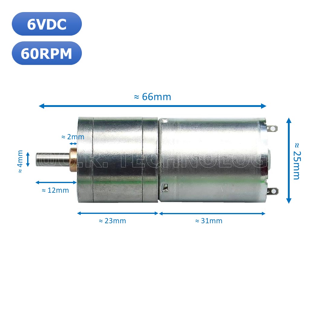 (1ชิ้น) JB346 มอเตอร์ มอเตอร์เกียร์ มอเตอร์อเนกประสงค์ 25GA-370 6VDC 60RPM DC Gear Motor (Shaft D, 4mm)