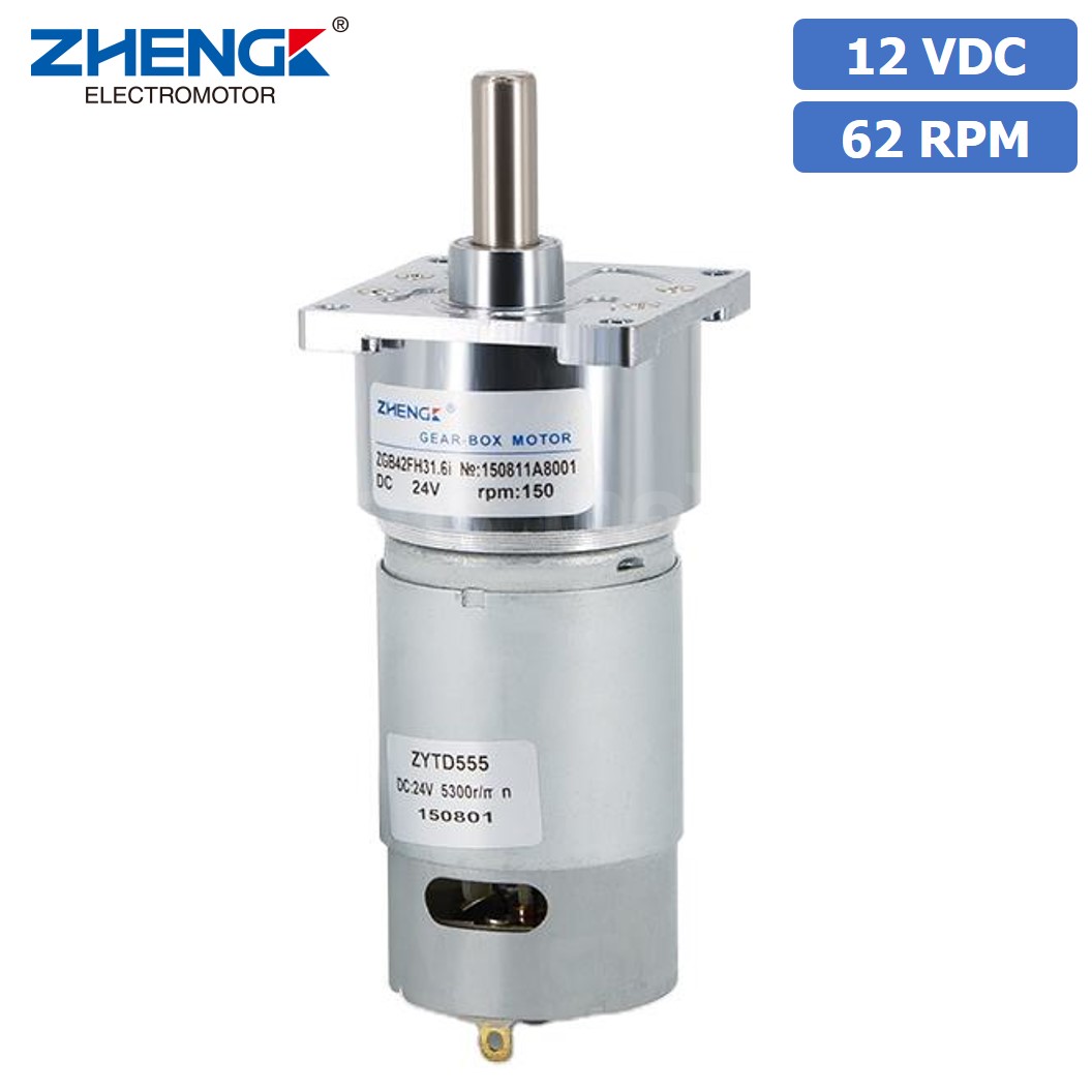 ZGB42FH มอเตอร์เกียร์ 555 12VDC 62RPM D42 Gearhead+555 Brushed DC Motor SquareFlange Geared Motor