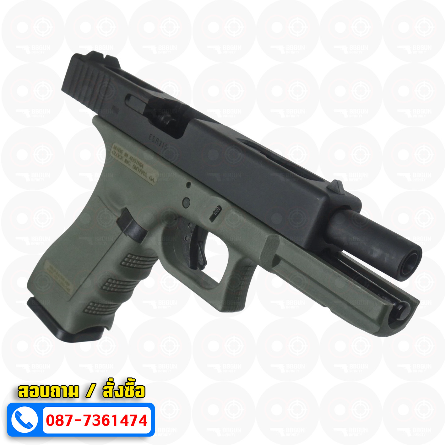 บีบีกันอัดแก๊ส Army Armament R18A Glock 18C Gen3 สีดำ เขียว (OD) BB GUN